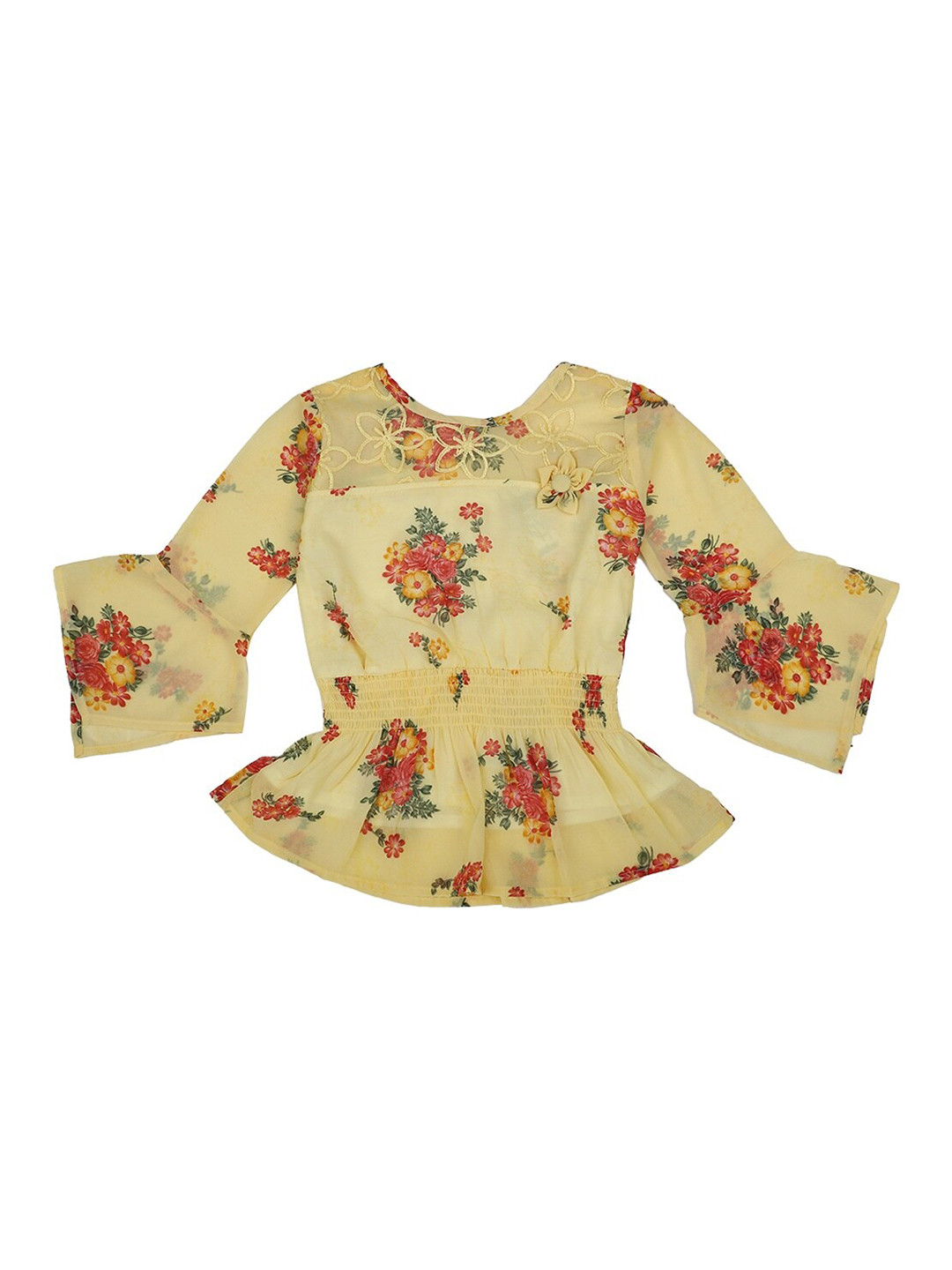 

V-Mart Kids-Girls Yellow Floral Print Peplum Top