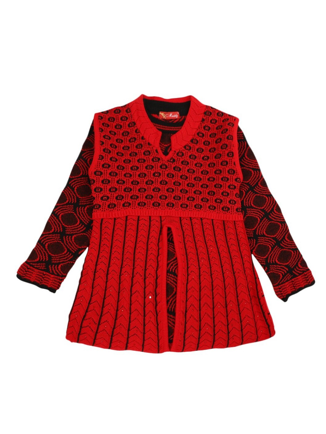 

V-Mart Kids-Girls Red Mandarin Collar A-Line Top