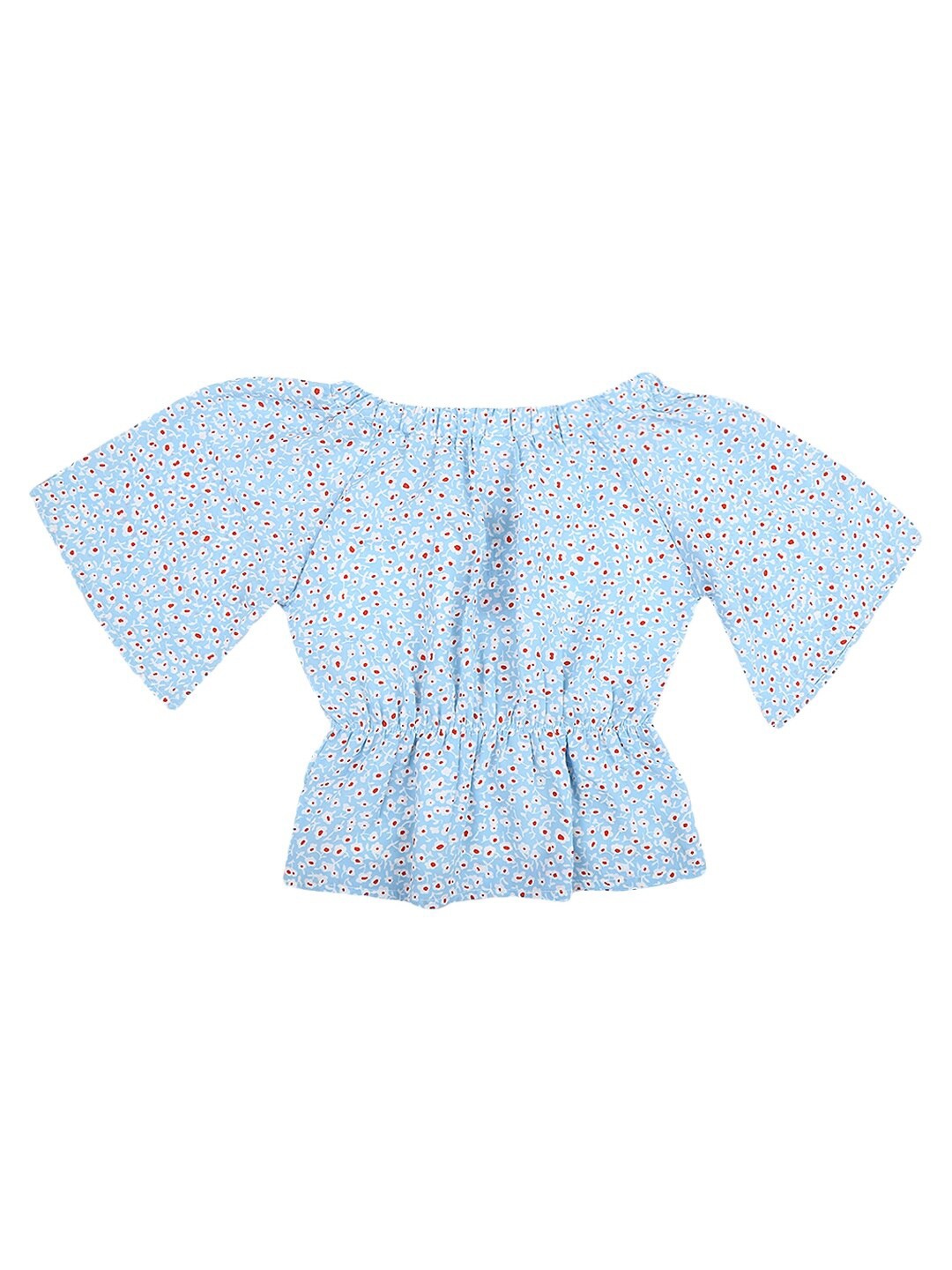 

V-Mart Kids-Girls Blue Floral Print Cinched Waist Top
