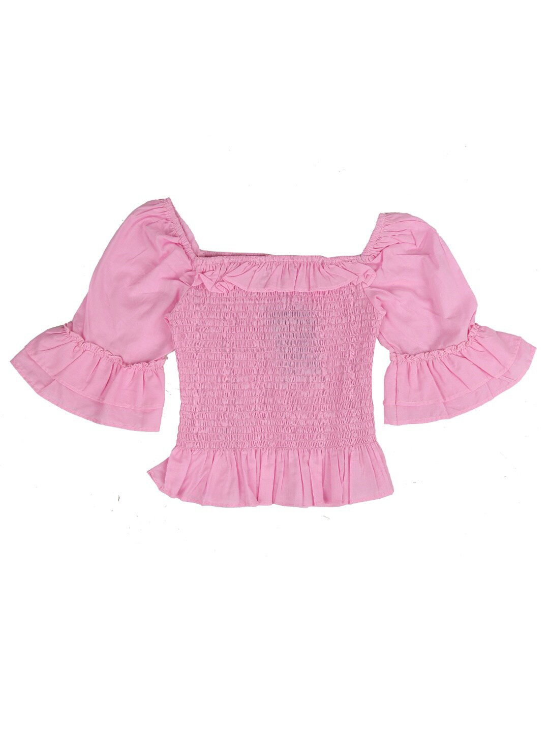 

V-Mart Girls Pink Solid Smocked Crop Top