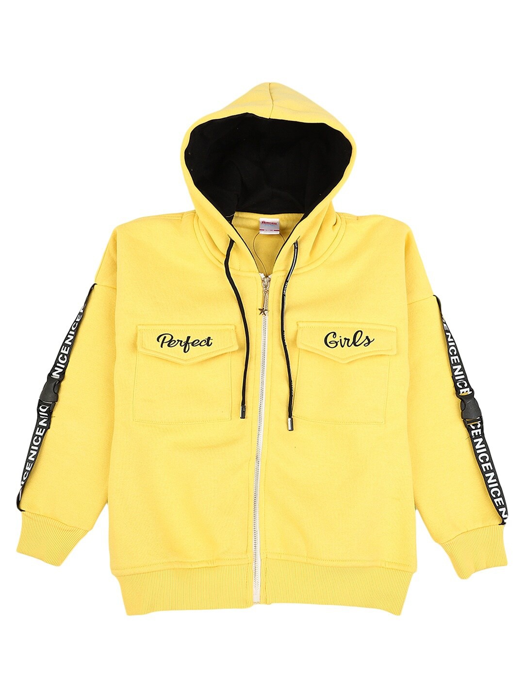 

V-Mart Girls Yellow Hooded Cotton Fleece Tailored Jacket