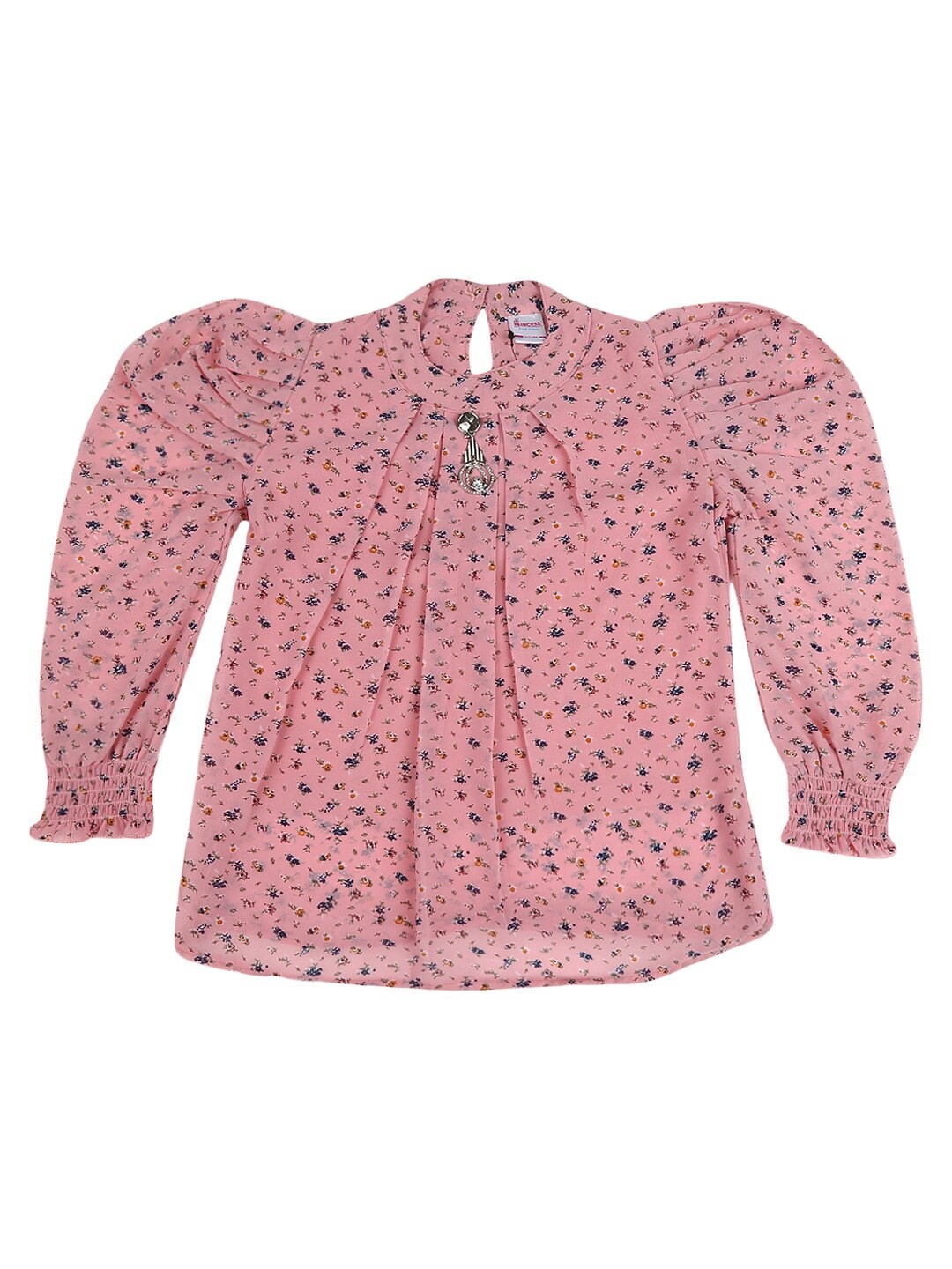 

V-Mart Kids-Girls Pink & Navy Blue Floral Print Top