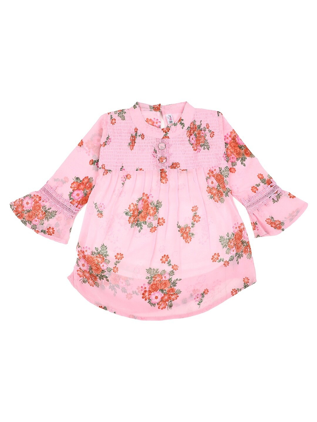 

V-Mart Girls Pink Floral Print Mandarin Collar Top