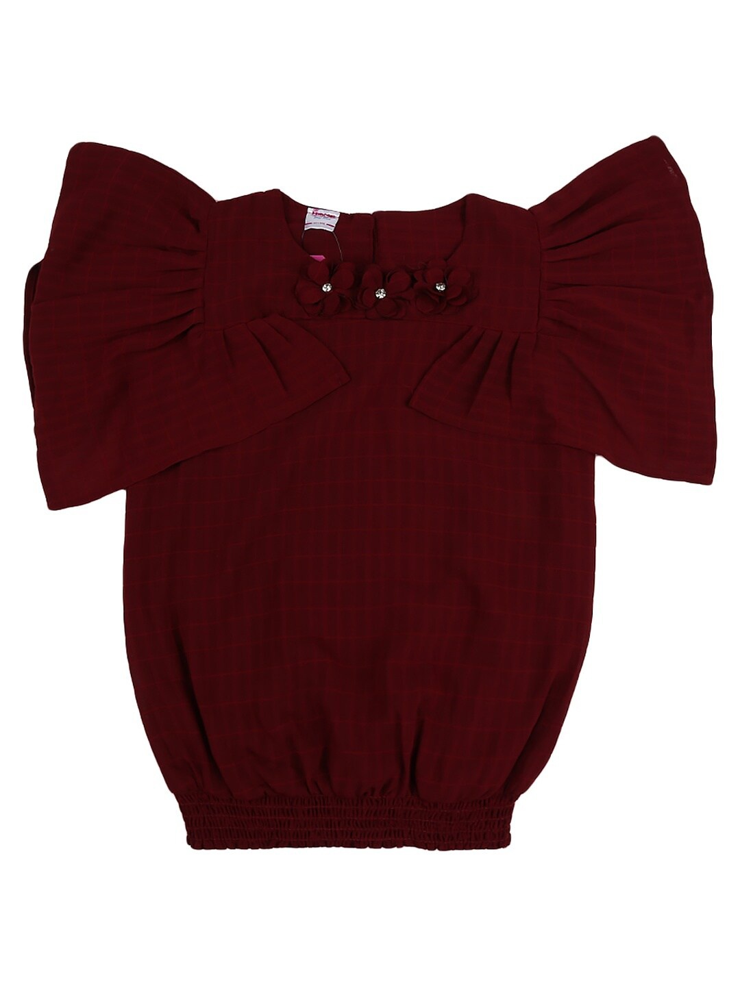 

V-Mart Girls Maroon Checked Round NecK Regular Top