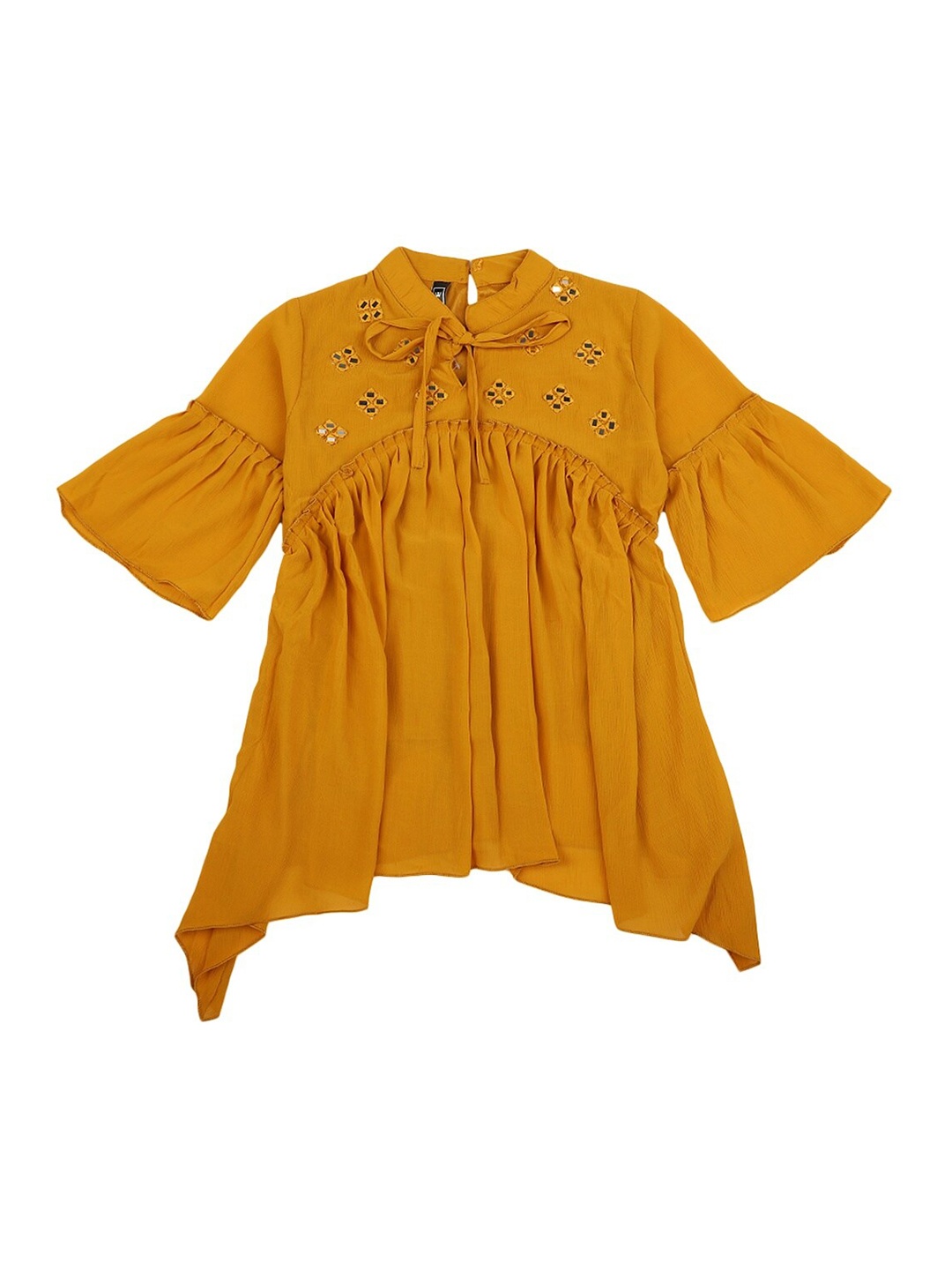 

V-Mart Girls Gold-Toned Embellished Tie-Up Neck Top