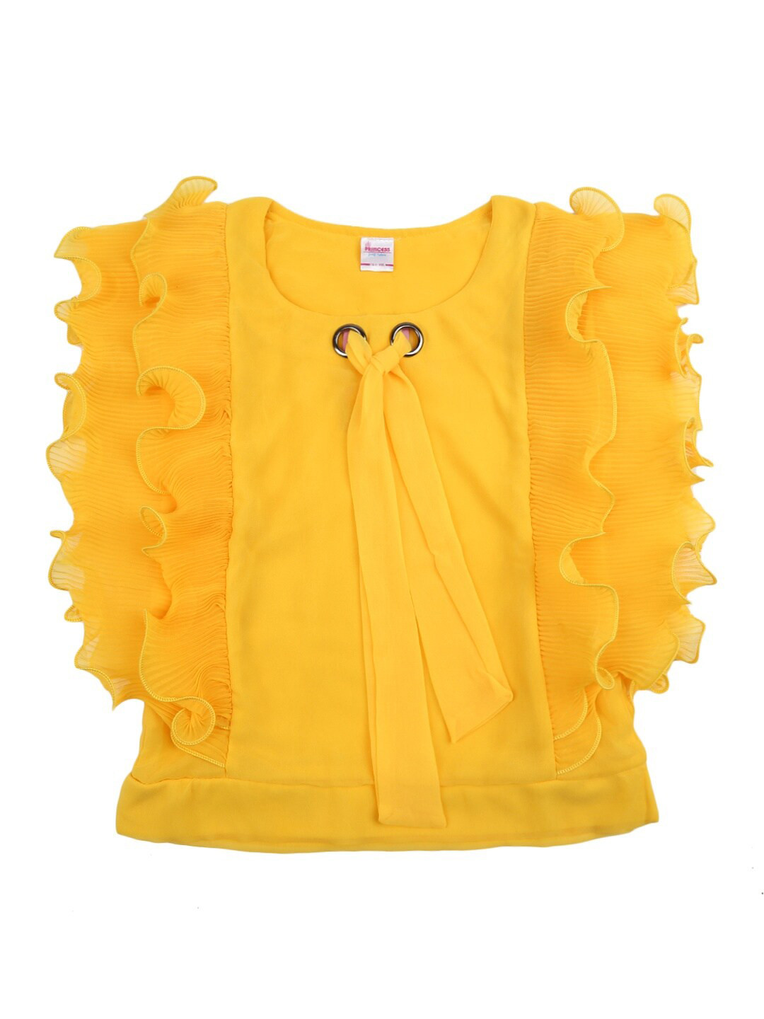

V-Mart Girls Yellow Solid Tie-Up Neck Regular Top