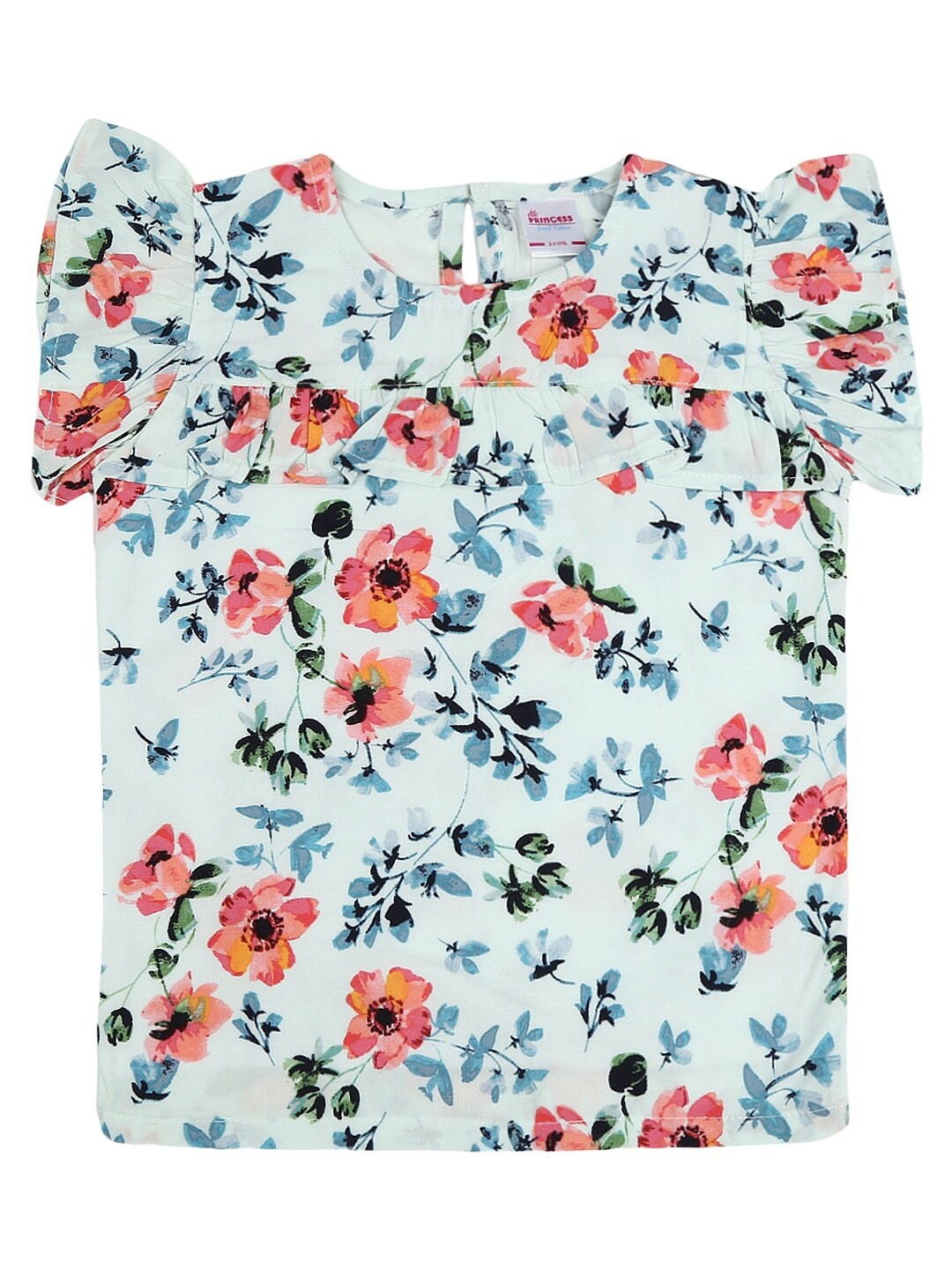 

V-Mart Girls White & Peach-Coloured Floral Printed Print Top