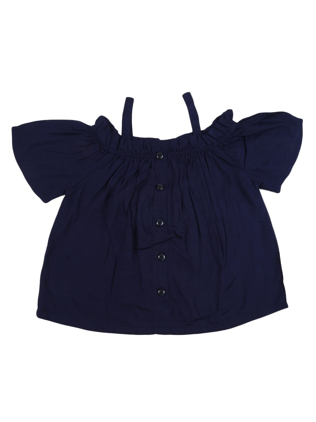 

V-Mart Girls Navy Blue Solid Shoulder Strap A-line Top