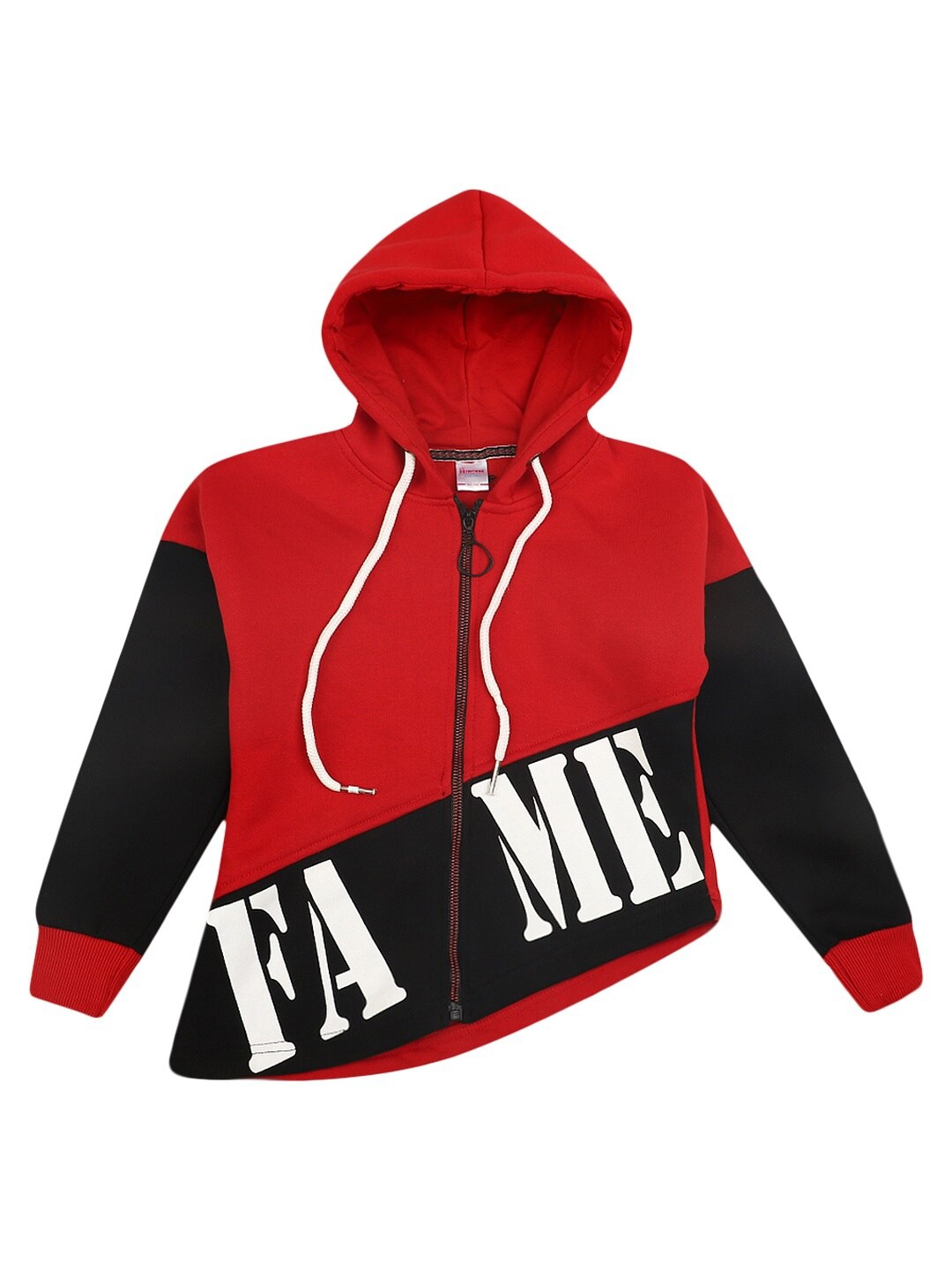 

V-Mart Girls Red & Black Colourblocked Hooded Sweatshirt