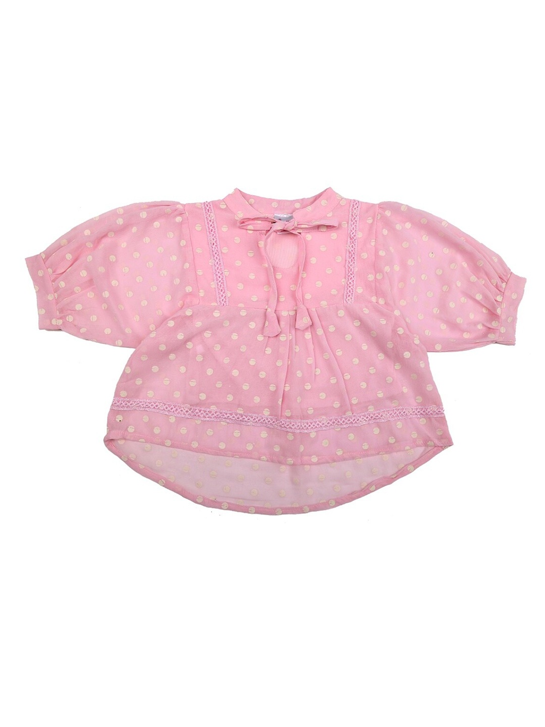 

V-Mart Pink Floral Print Tie-Up Neck Top