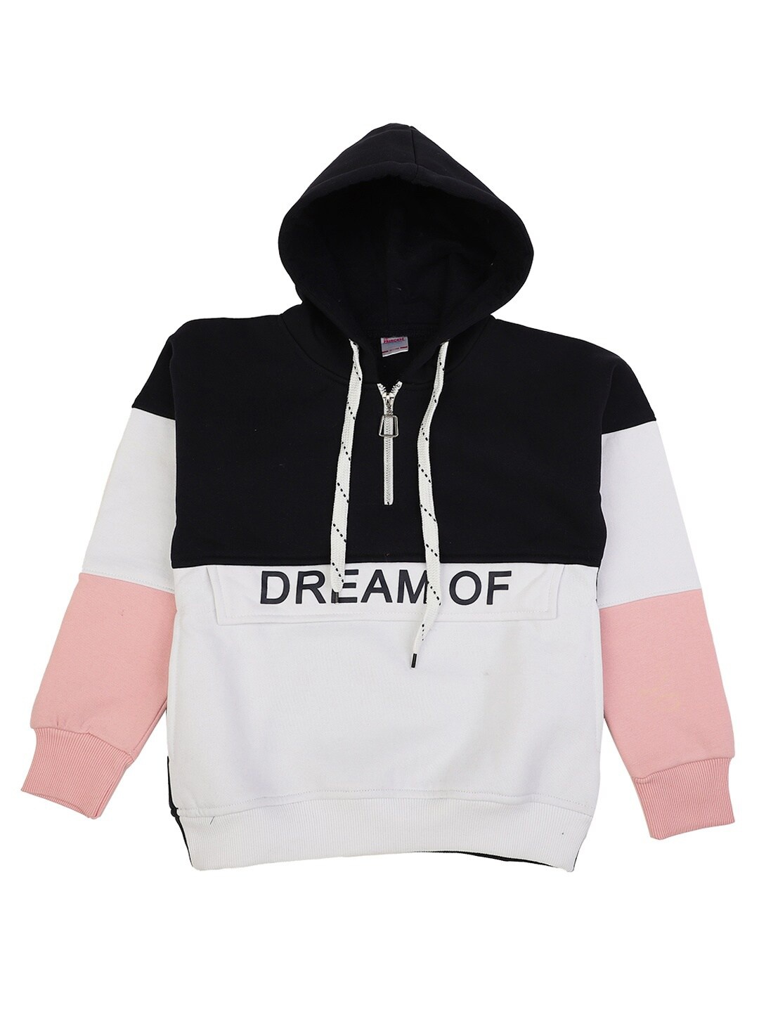 

V-Mart Kids-Girls Blue & White Colourblocked Hood Neck Regular Top