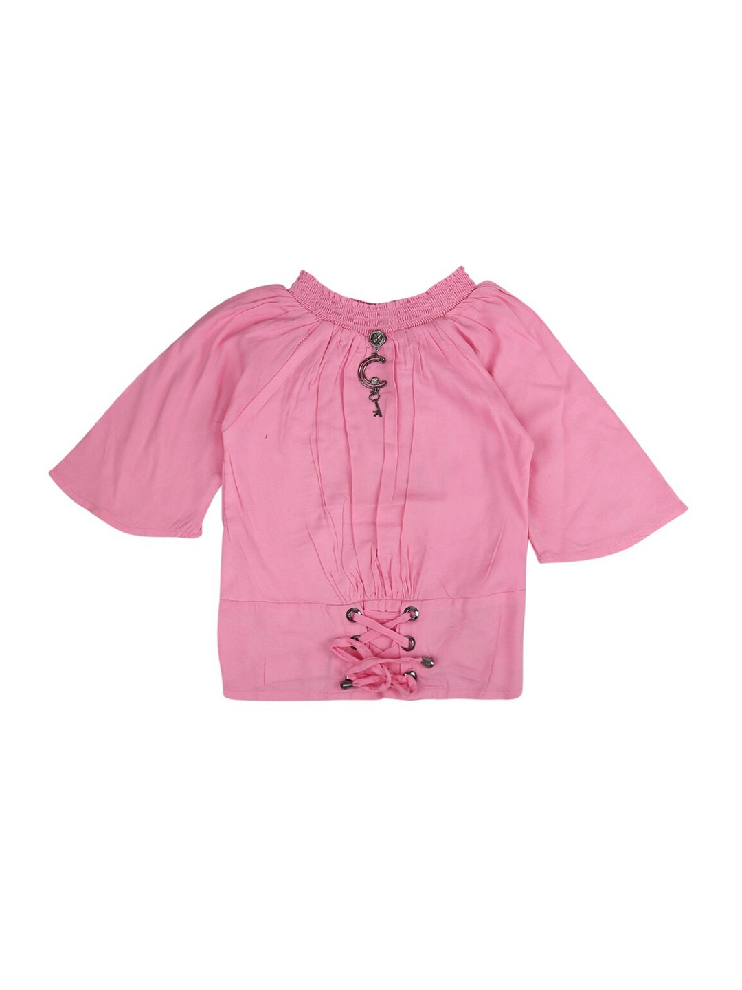 

V-Mart Pink Solid Round Neck Blouson Top