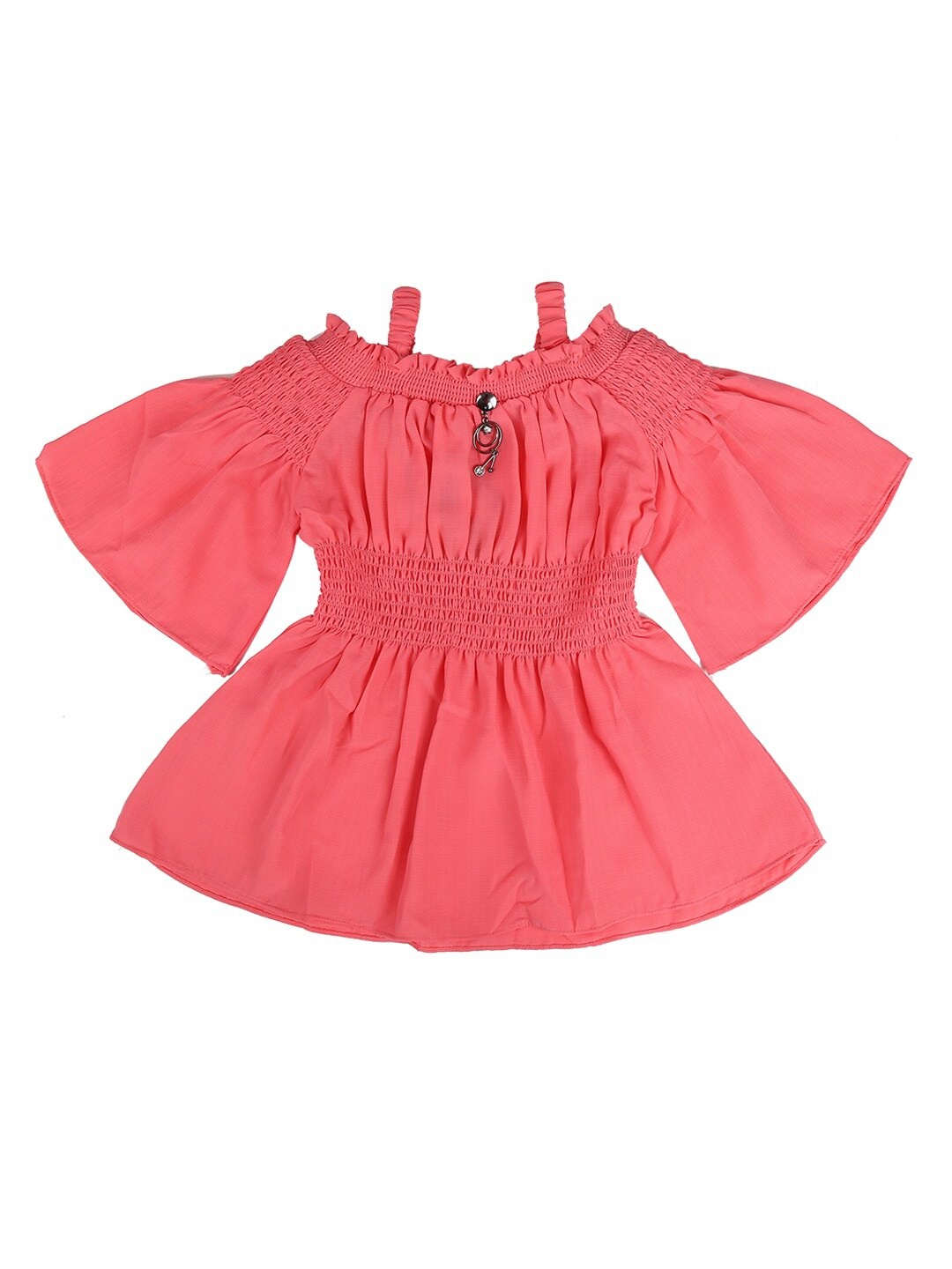 

V-Mart Kids-Girl Pink Solid Cinched Waist Top