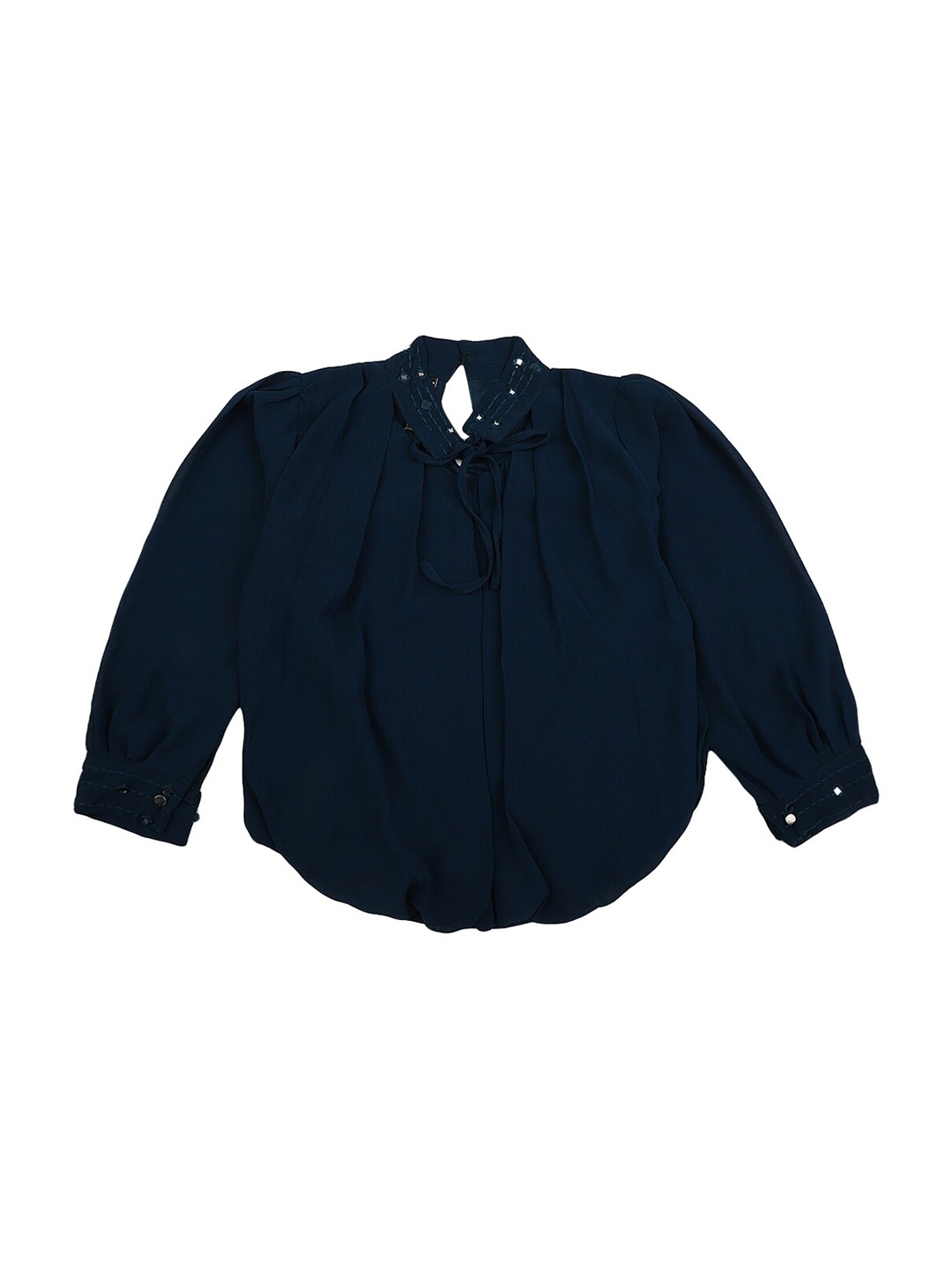 

V-Mart Kids-Girl Blue Mandarin Collar Shirt Style Top