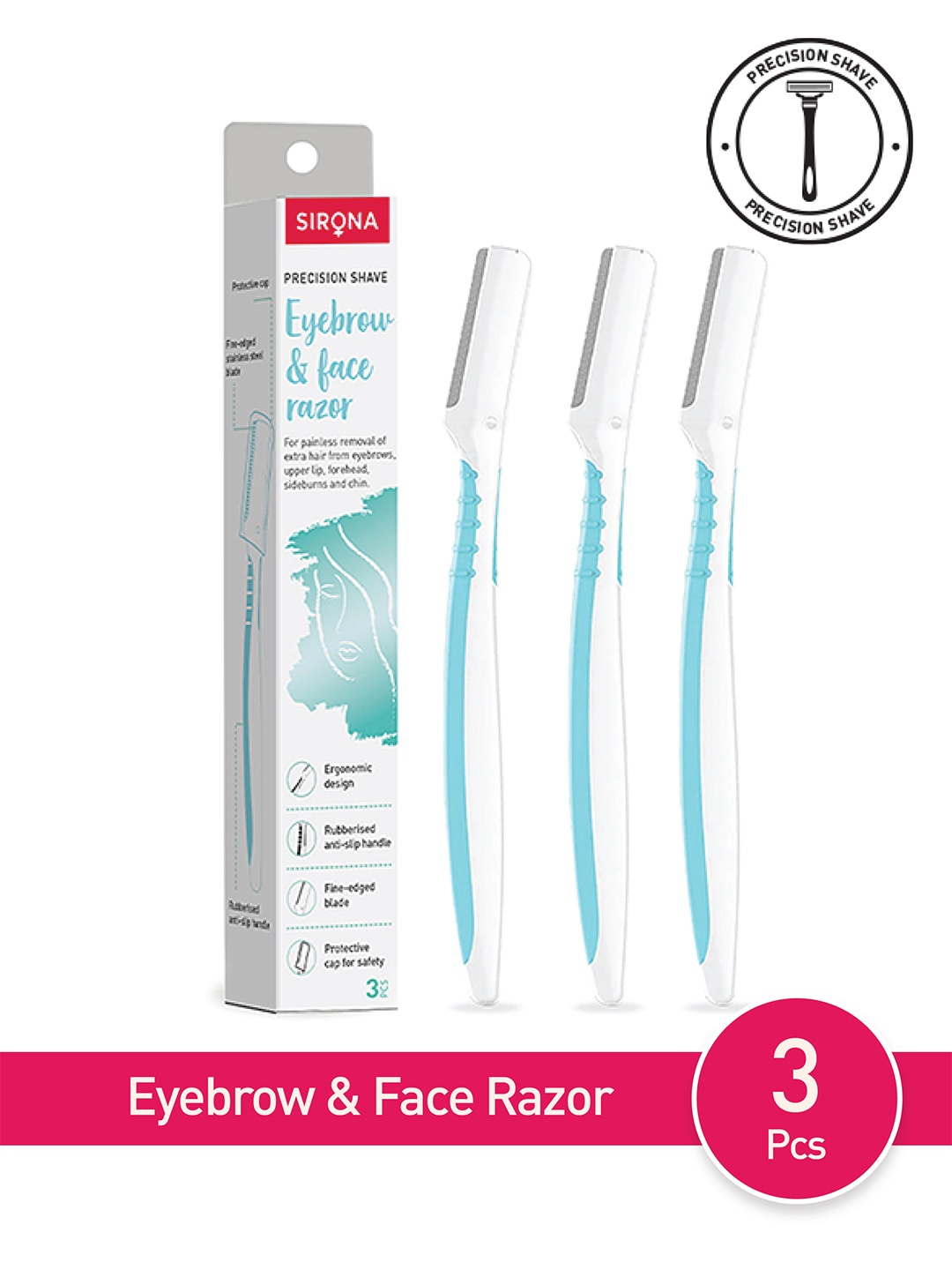 

Sirona Set of 3 Eyebrow & Face Razors - White & Turquoise Blue