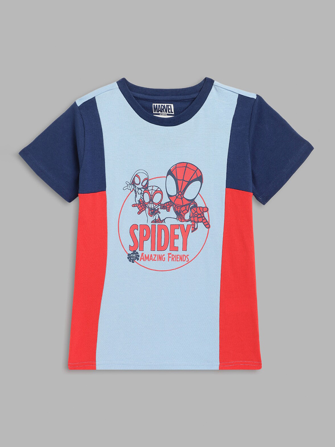 

Blue Giraffe Boys Multicoloured Spider-Man Colourblocked Cotton T-shirt, Multi