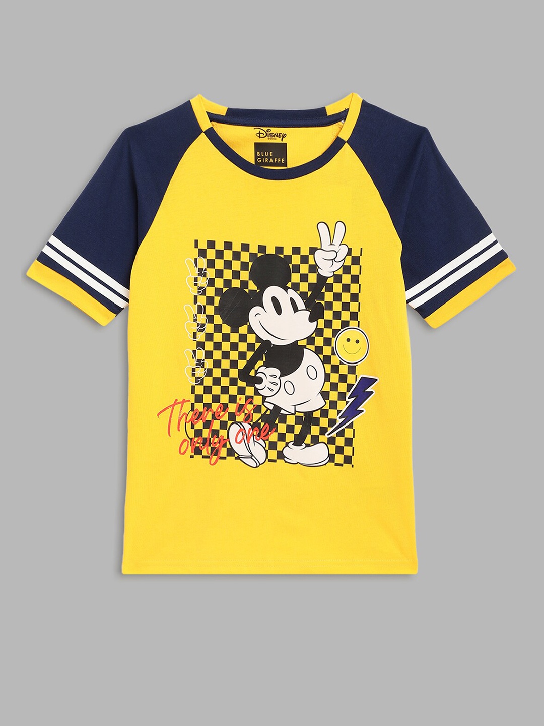 

Blue Giraffe Boys Yellow Mickey Mouse Printed T-shirt