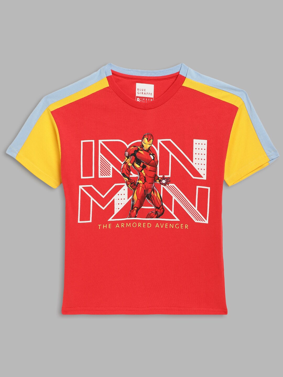 

Blue Giraffe Boys Red Iron Man Printed T-shirt