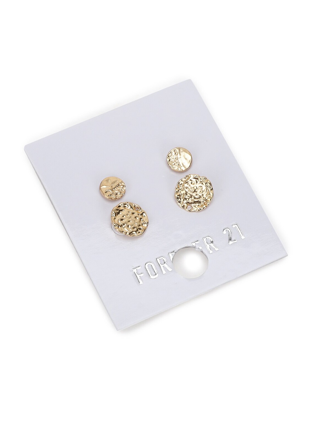 

FOREVER 21 Gold-Toned Contemporary Studs Earrings Set Of 2