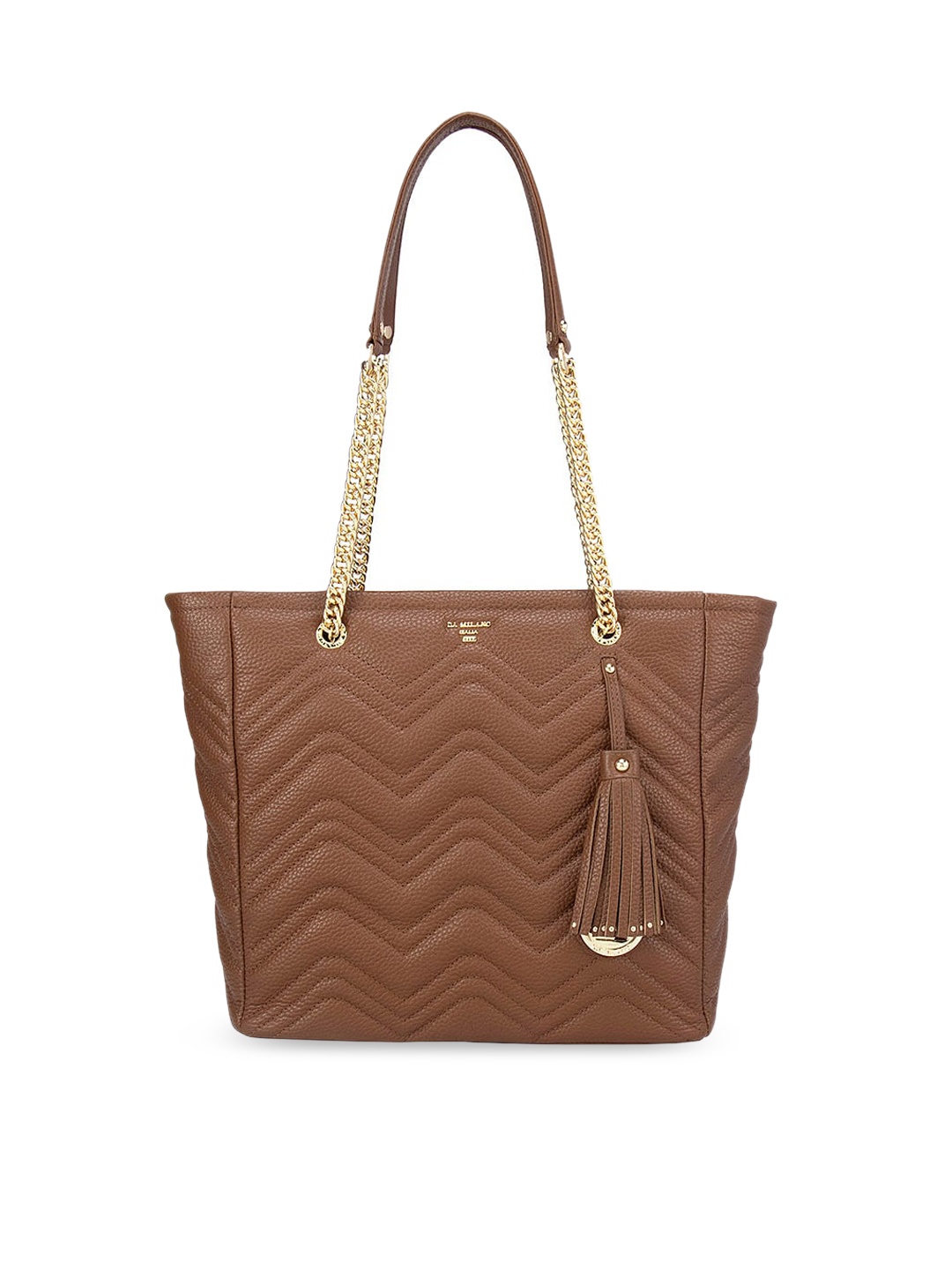 

Da Milano Brown Textured Leather Structured Shoulder Bag with Quilted