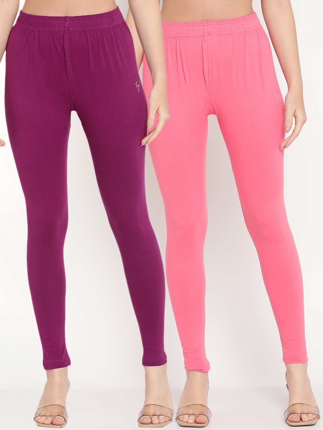 

TAG 7 Women Pack Of 2 Solid Comfort-Fit Ankle-Length Leggings, Pink