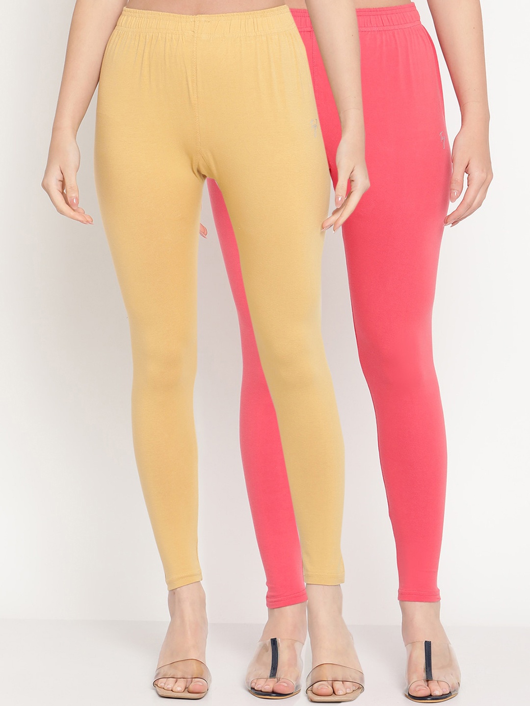 

TAG 7 Women Pack Of 2 Solid Comfort-Fit Ankle-Length Leggings, Beige