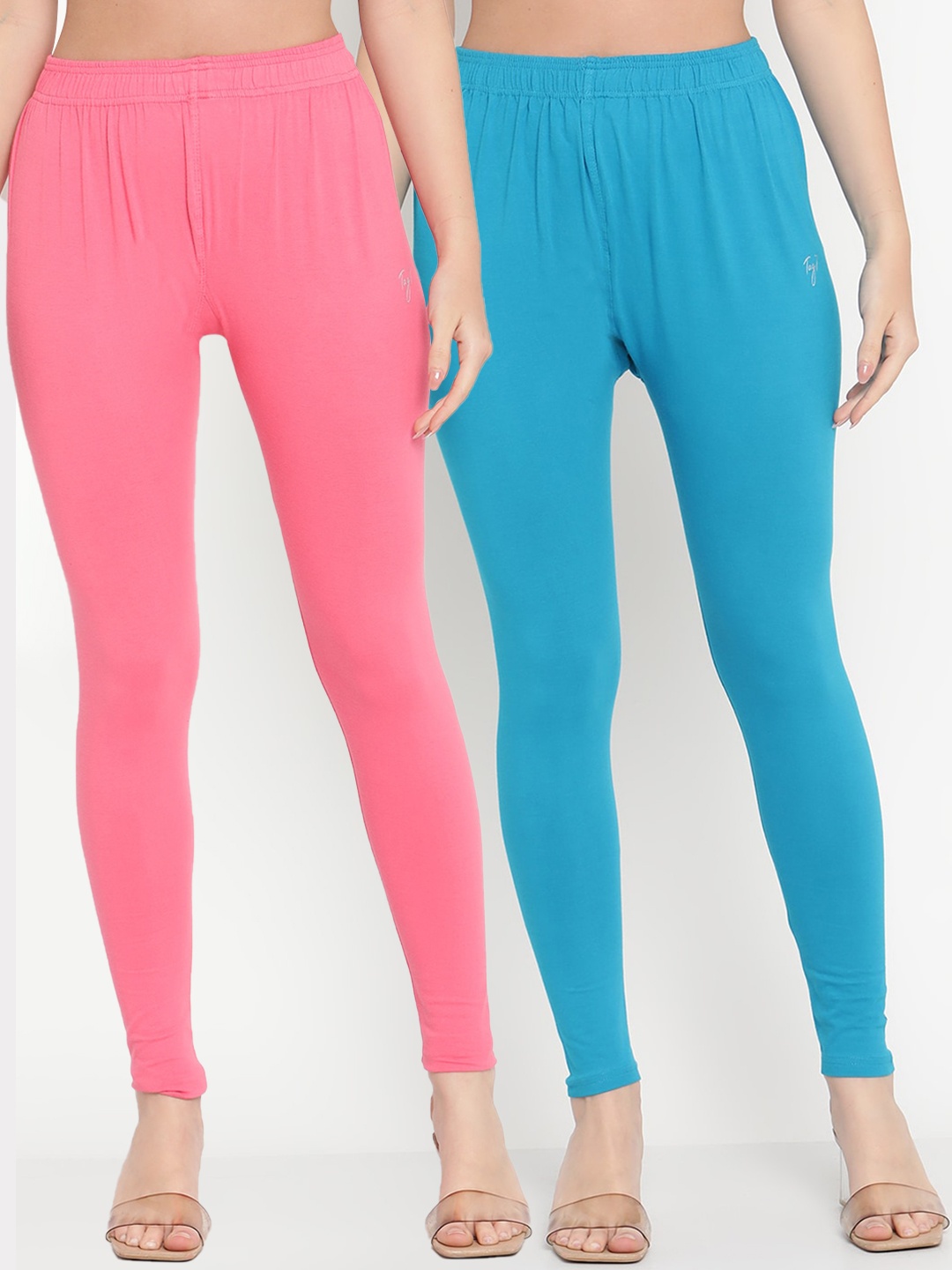 

TAG 7 Women Pack Of 2 Solid Comfort-Fit Ankle-Length Leggings, Pink