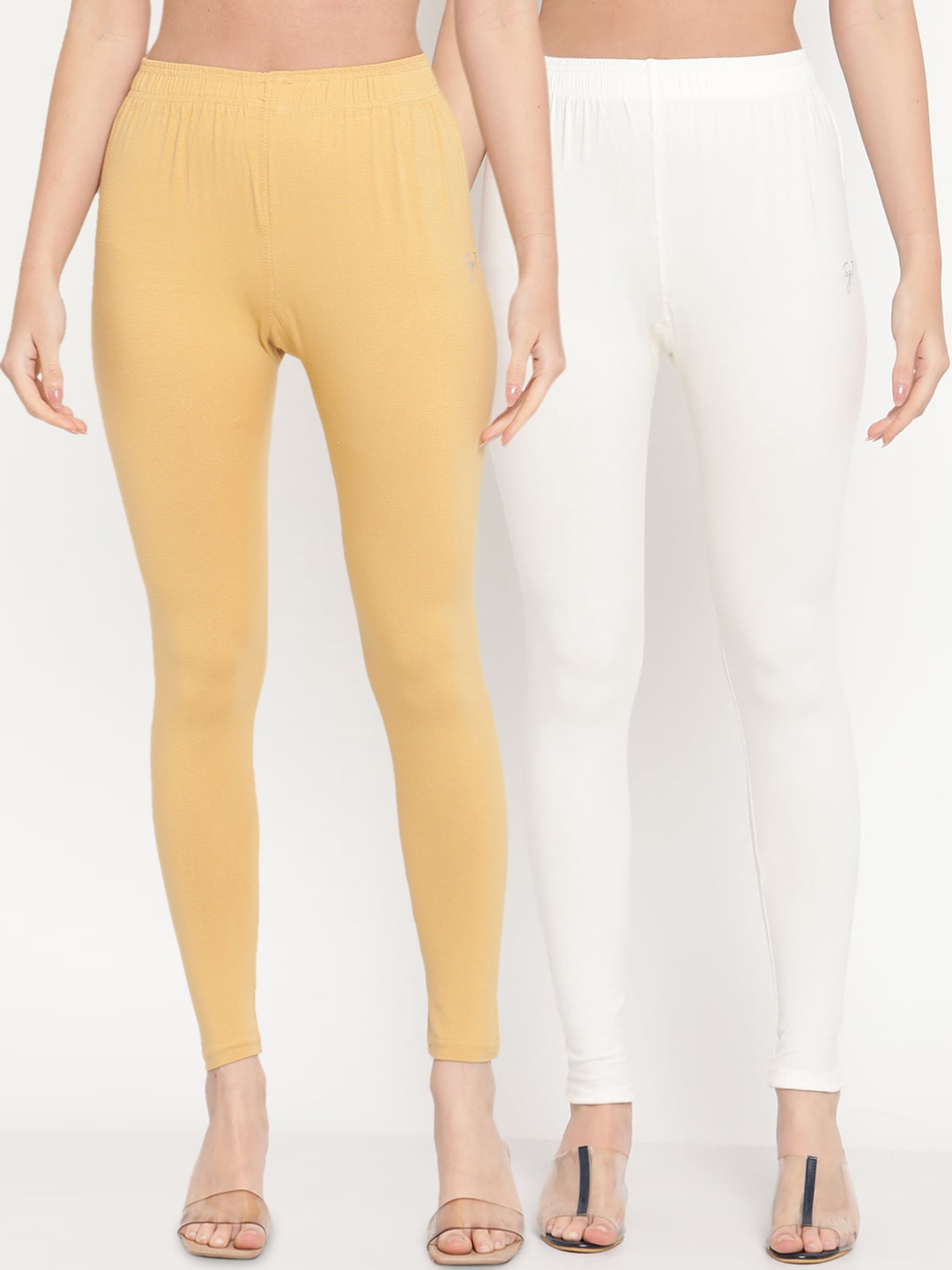 

TAG 7 Women Pack Of 2 Solid Comfort Fit Ankle-Length Cotton Leggings, Beige