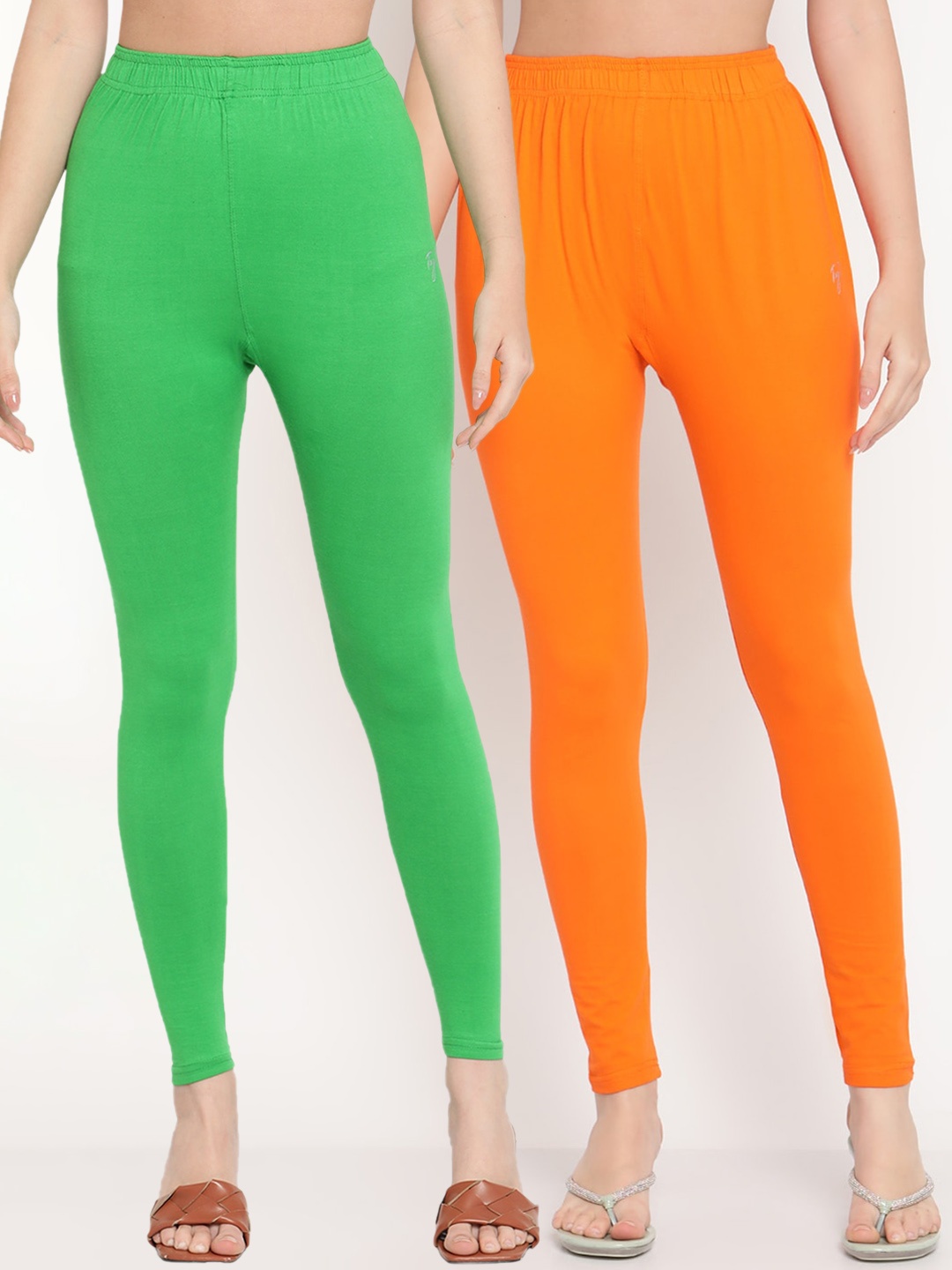 

TAG 7 Women Pack Of 2 Solid Comfort-Fit Ankle-Length Leggings, Green