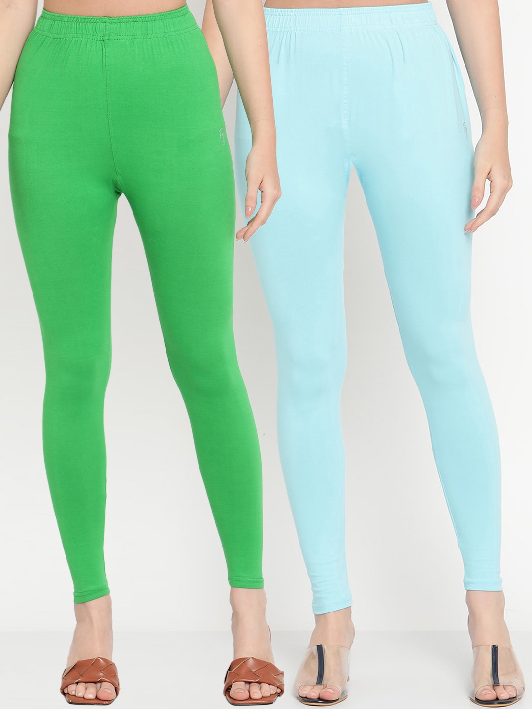 

TAG 7 Women Pack of 2 Solid Ankle Length Leggings, Green