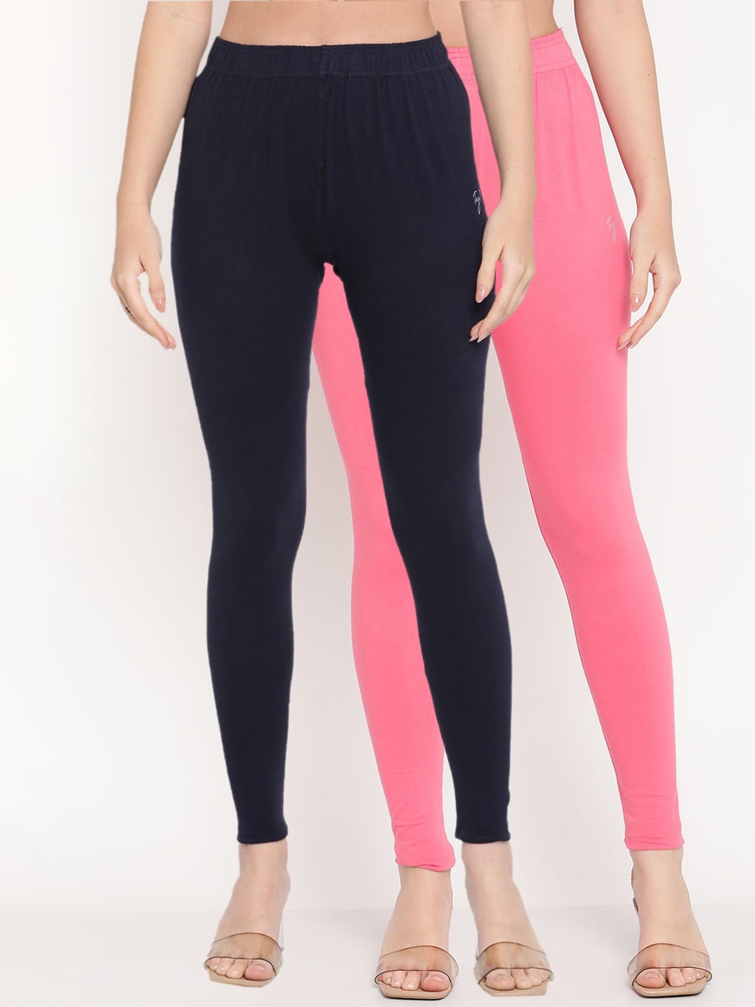 

TAG 7 Women Navy Blue & Pink Pack of 2 Solid Comfort Fit Ankle Length Leggings
