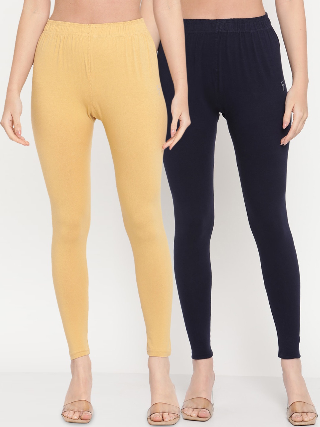 

TAG 7 Women Pack Of 2 Solid Comfort-Fit Ankle-Length Leggings, Beige
