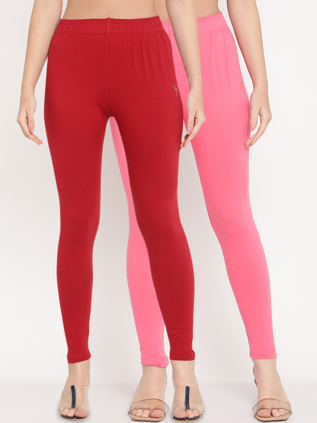 

TAG 7 Women Pack Of 2 Solid Comfort-Fit Ankle-Length Leggings, Pink