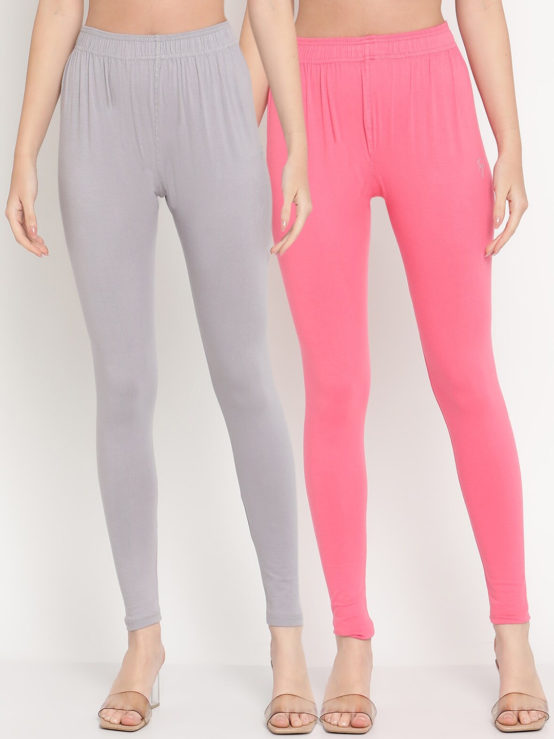 

TAG 7 Women Pack Of 2 Solid Comfort-Fit Ankle-Length Leggings, Pink