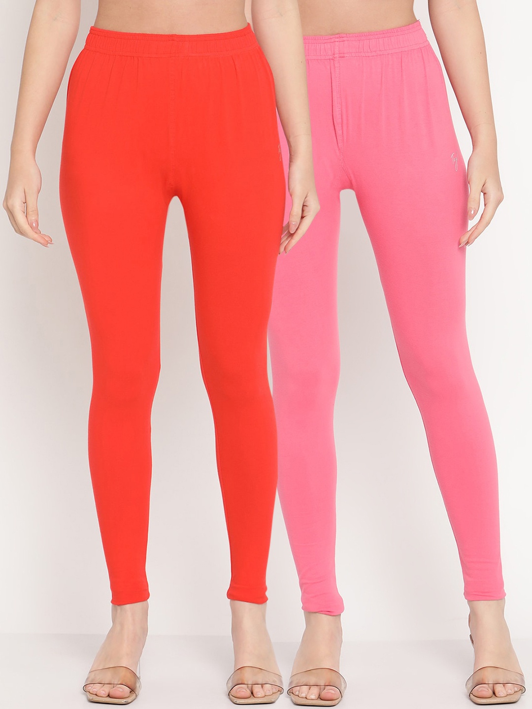 

TAG 7 Women Pack Of 2 Solid Comfort-Fit Ankle-Length Leggings, Pink