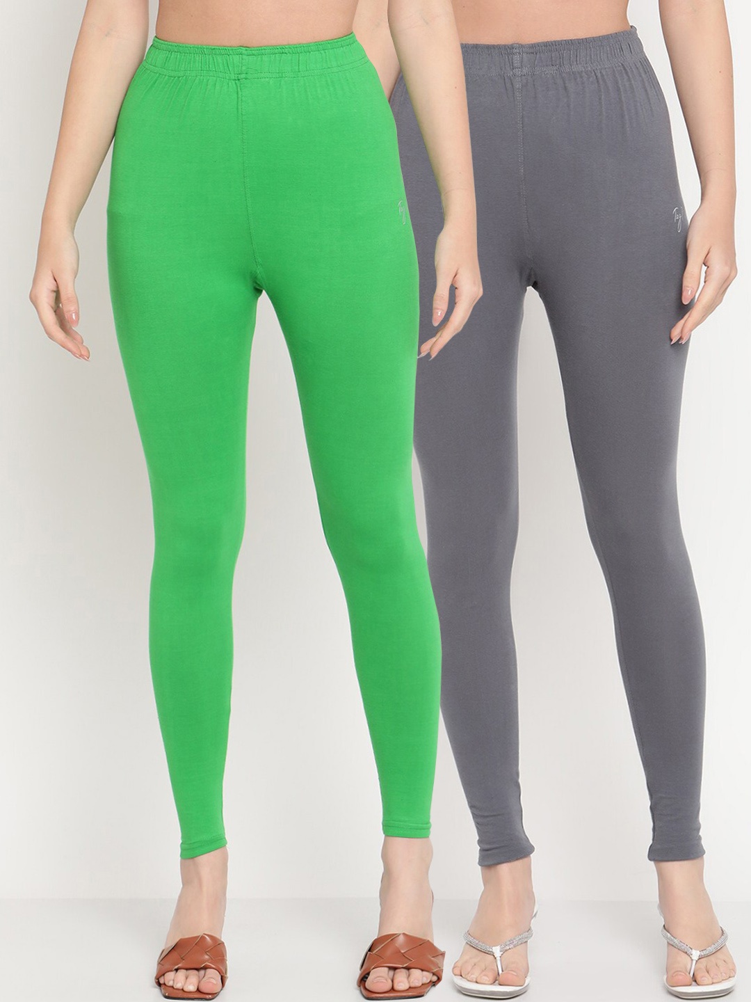 

TAG 7 Women Pack Of 2 Solid Ankle-Length Leggings, Green