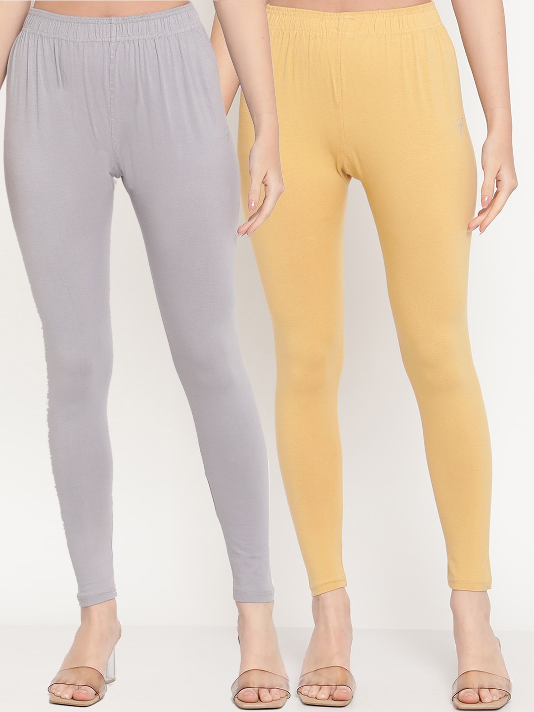 

TAG 7 Women Pack Of 2 Beige & Grey Solid Ankle-Length Leggings