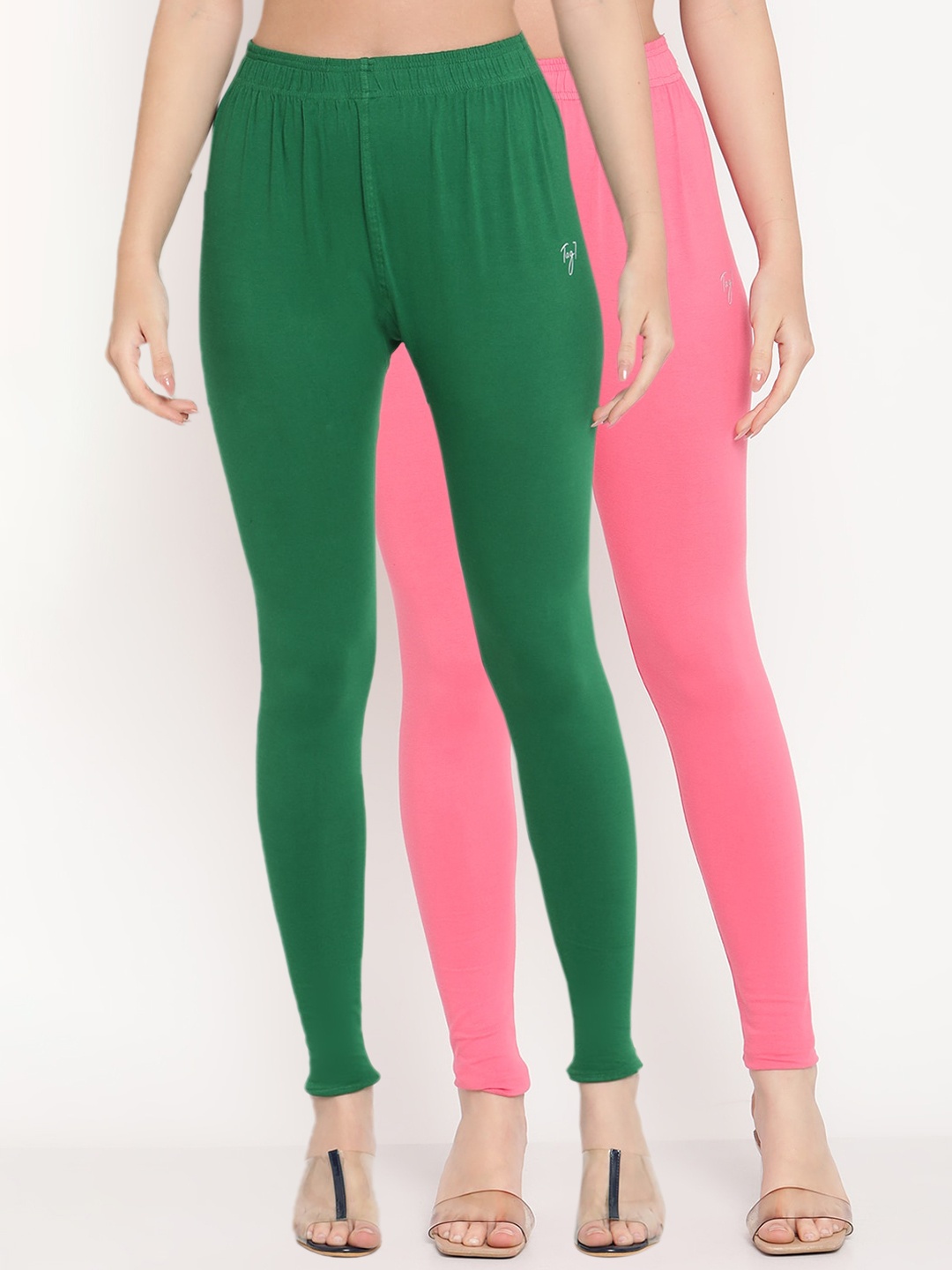 

TAG 7 Women Pack of 2 Solid Comfort Fit Ankle Length Leggings, Pink