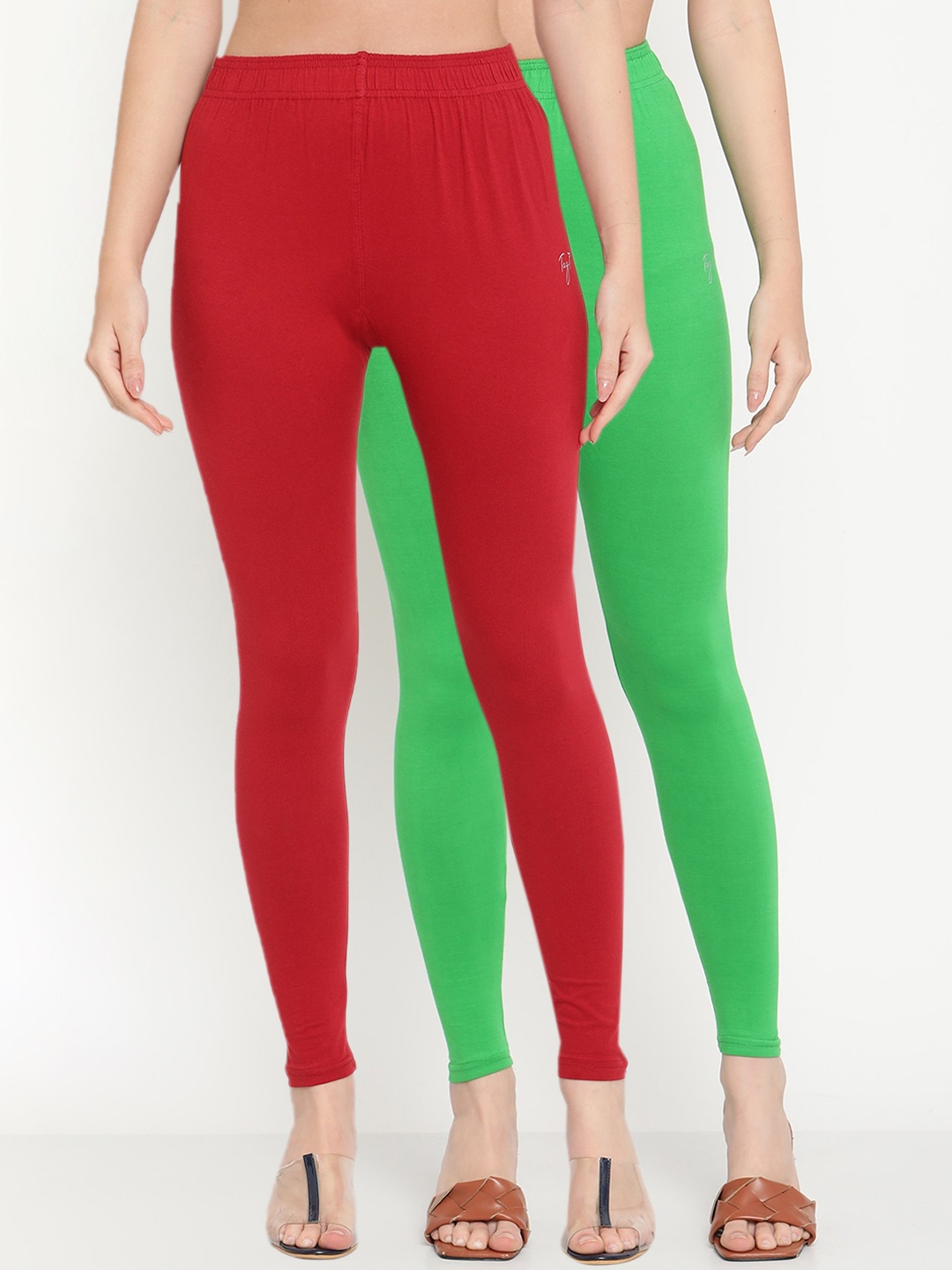 

TAG 7 Women Pack of 2 Solid Leggings, Green