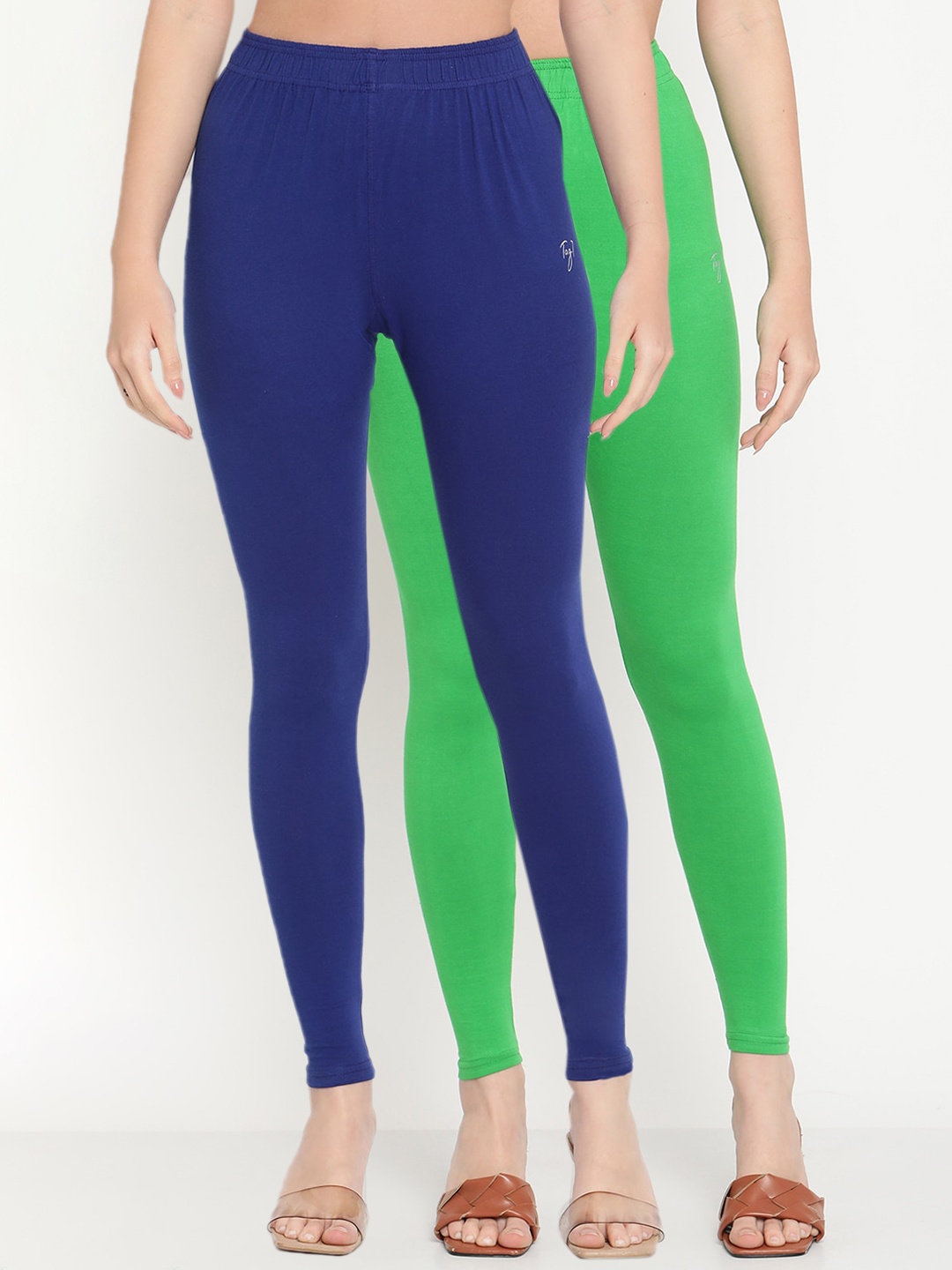 

TAG 7 Women Pack of 2 Solid Comfort Fit Ankle Length Leggings, Green