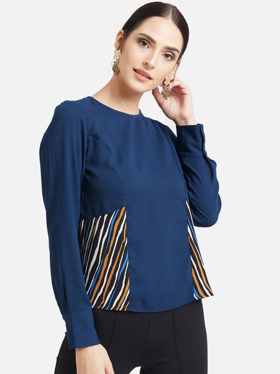 

Kazo Blue Striped Detail Top