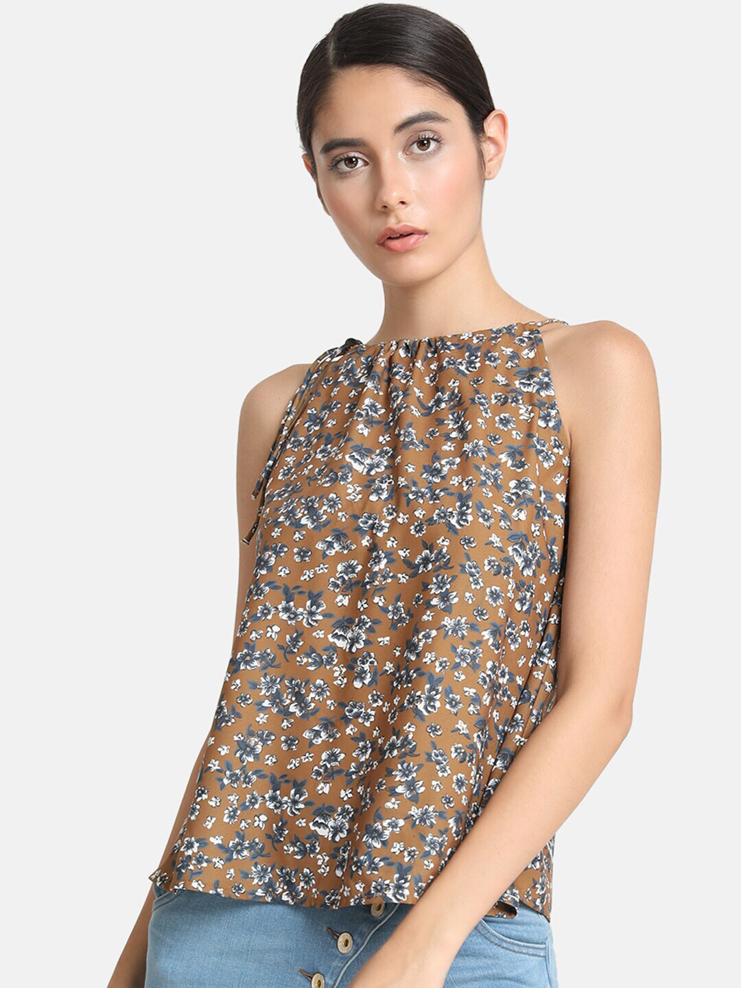 

Kazo Women Brown Floral Print Halter Neck Top