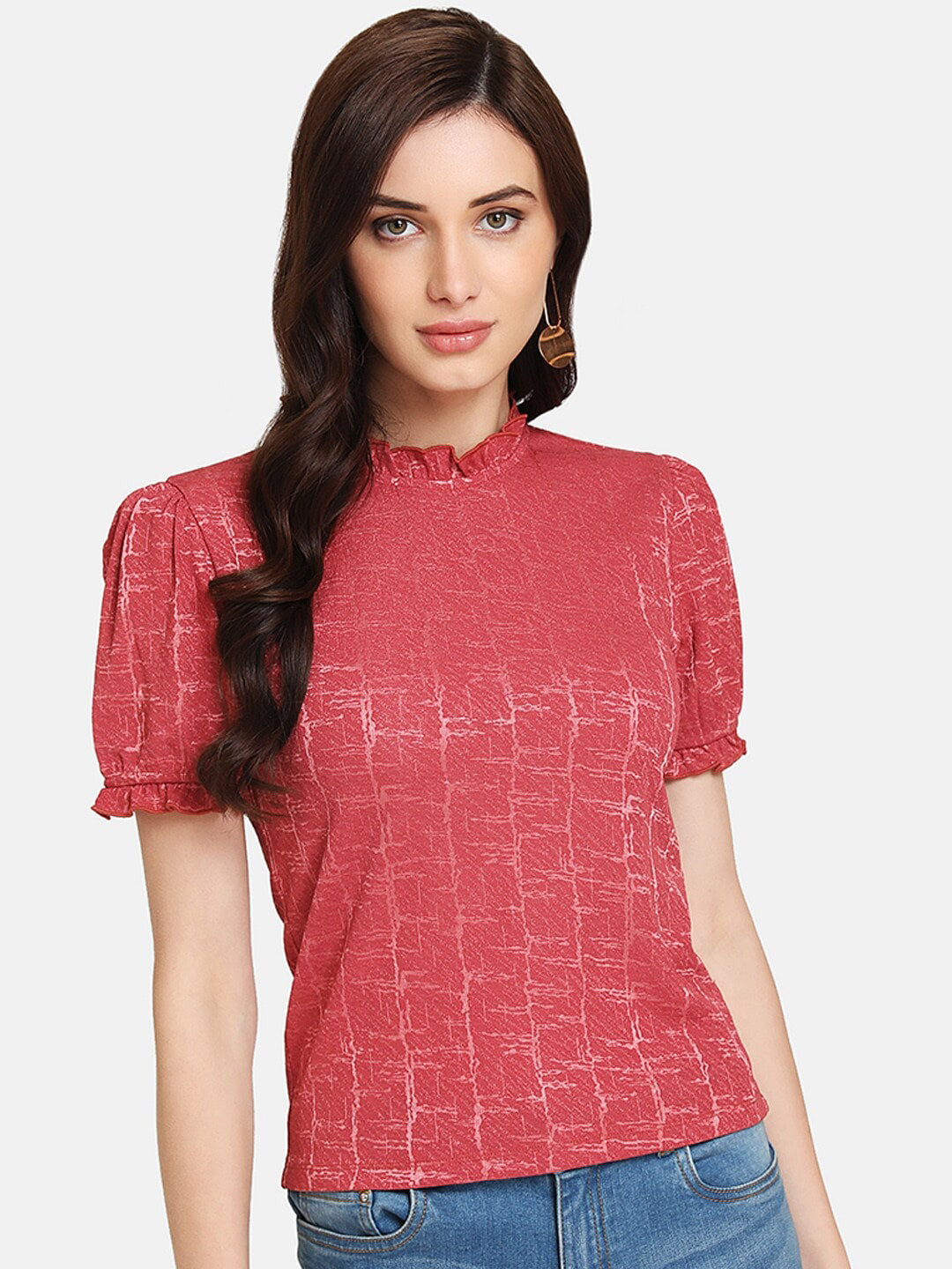 

Kazo Pink Checked Jacquard Knitted Top