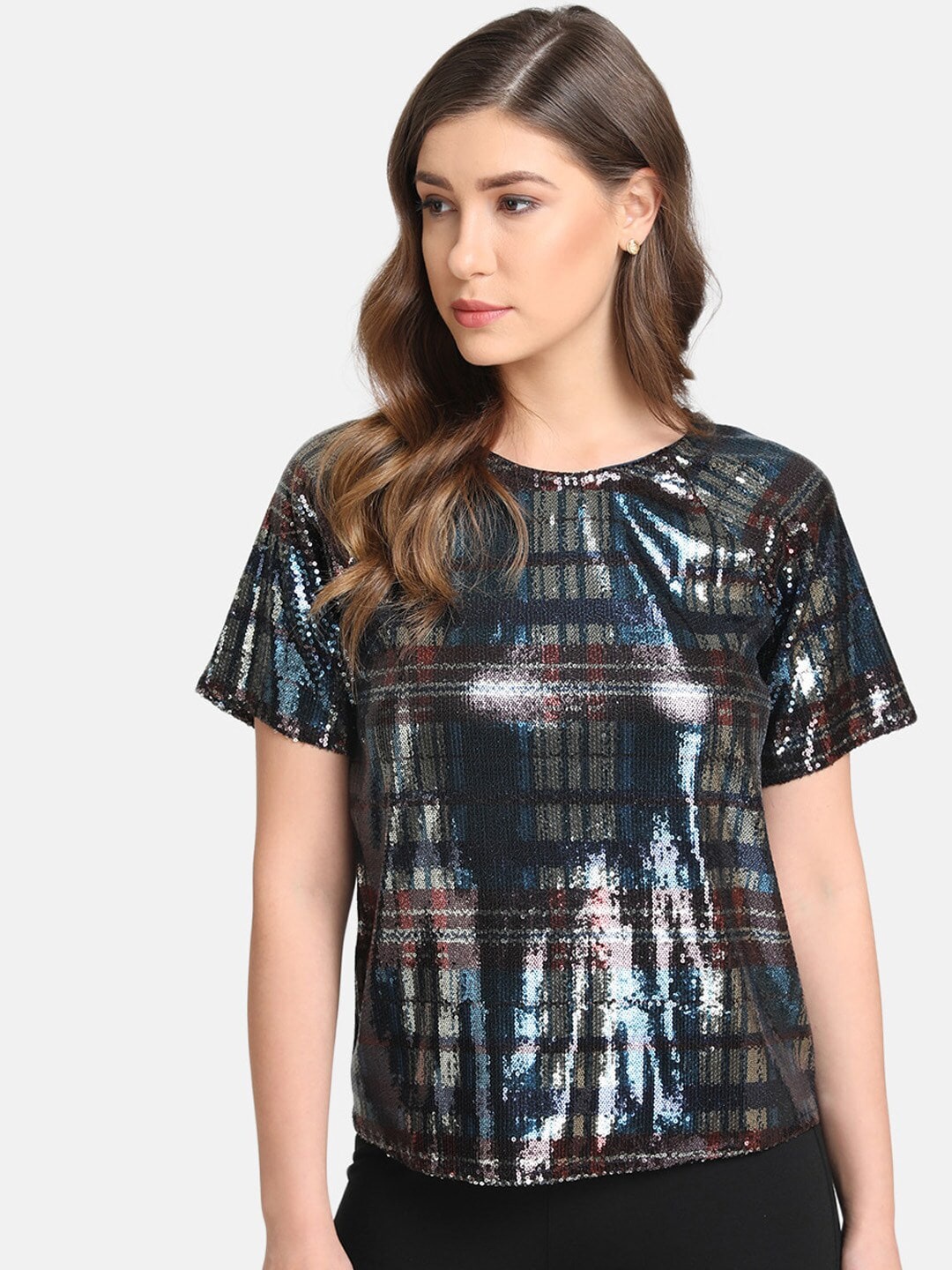 

Kazo Navy Blue Sequin Boxy Top