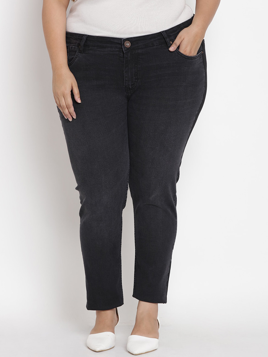 

Kiaahvi by JOHN PRIDE Women Plus Size Black Slim Fit Light Fade Stretchable Jeans