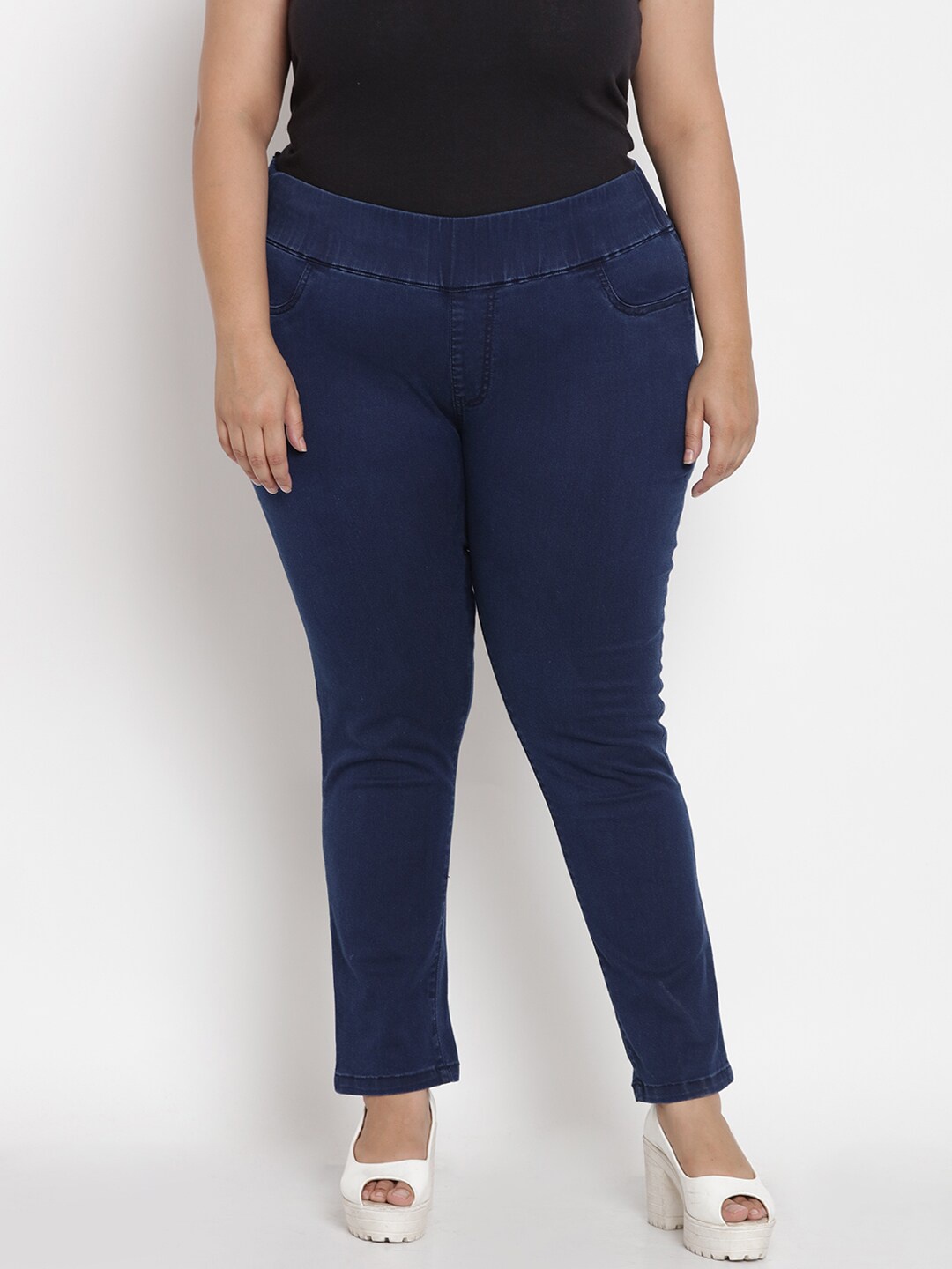 

Kiaahvi by JOHN PRIDE Plus Size Women Blue Solid Slim-Fit Jeggings