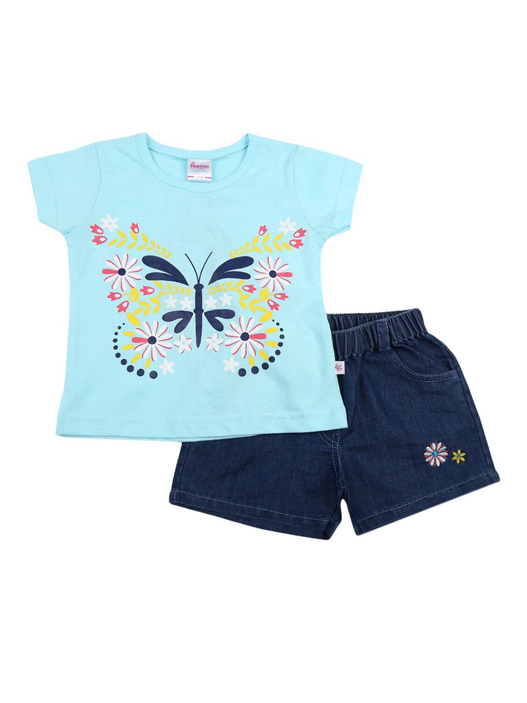 

V-Mart Girls Blue Printed Cotton T-shirt with Shorts
