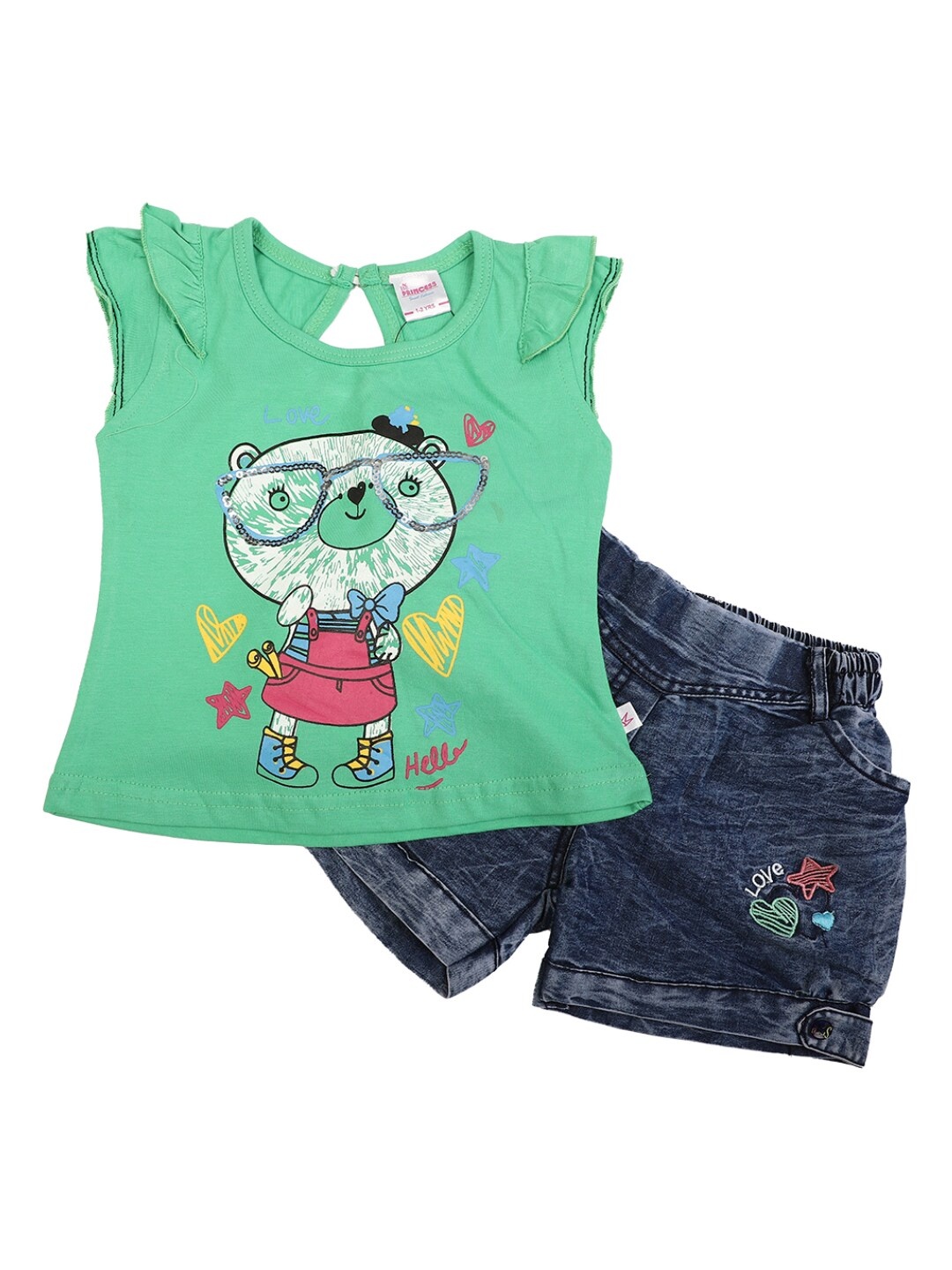 

V-Mart Kids Green & Navy Blue Printed Pure Cotton T-shirt with Shorts