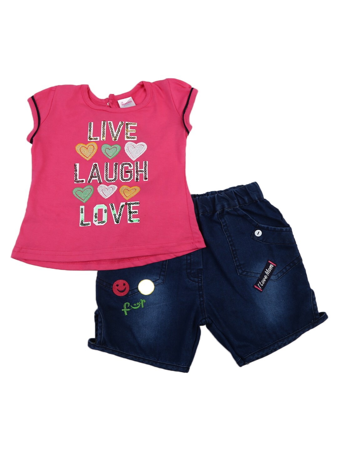

V-Mart Girls Fuchsia & Blue Printed Cotton T-shirt with Shorts