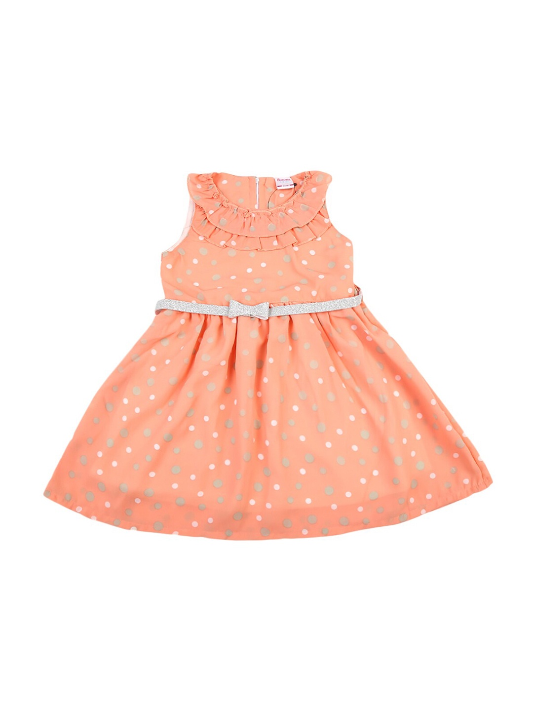 

V-Mart Girls Orange & Grey Polka Dots Printed Fit & Flare Dress